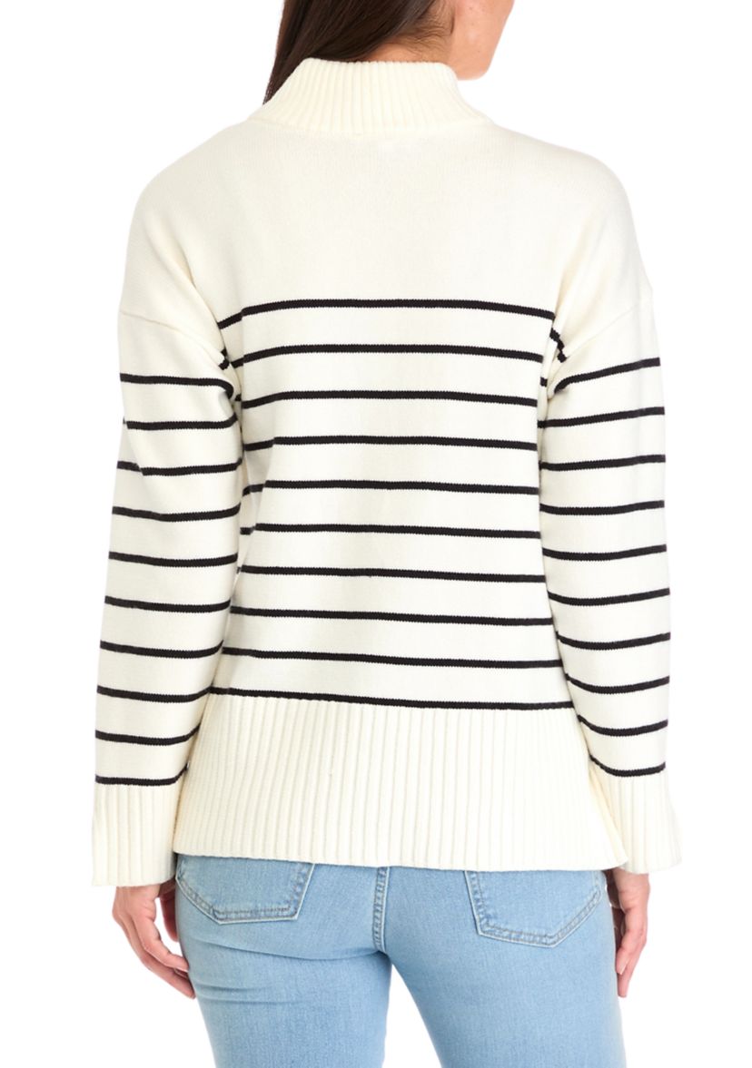 Womens Quarter Zip Striped Sweater