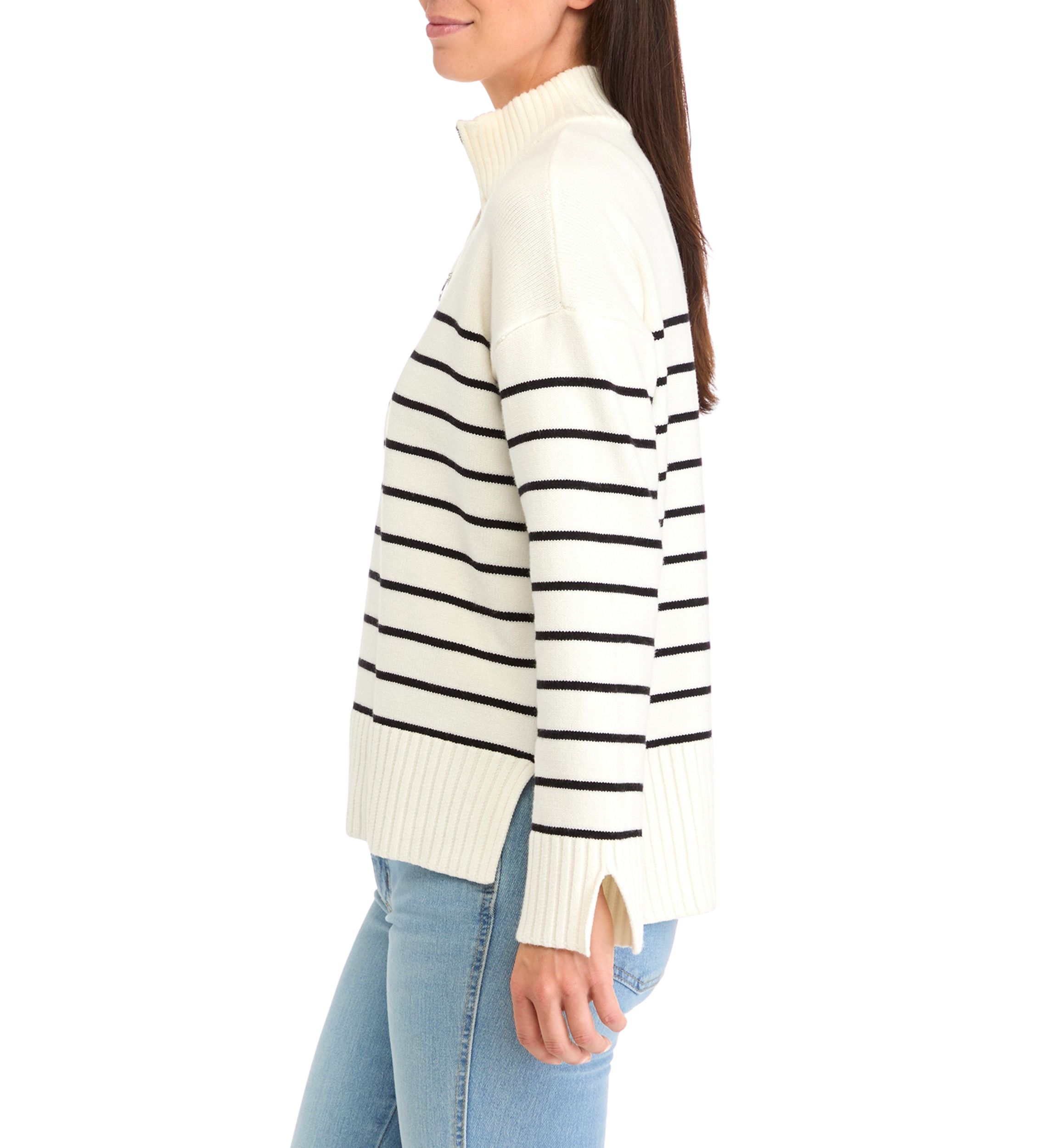 Womens Quarter Zip Striped Sweater