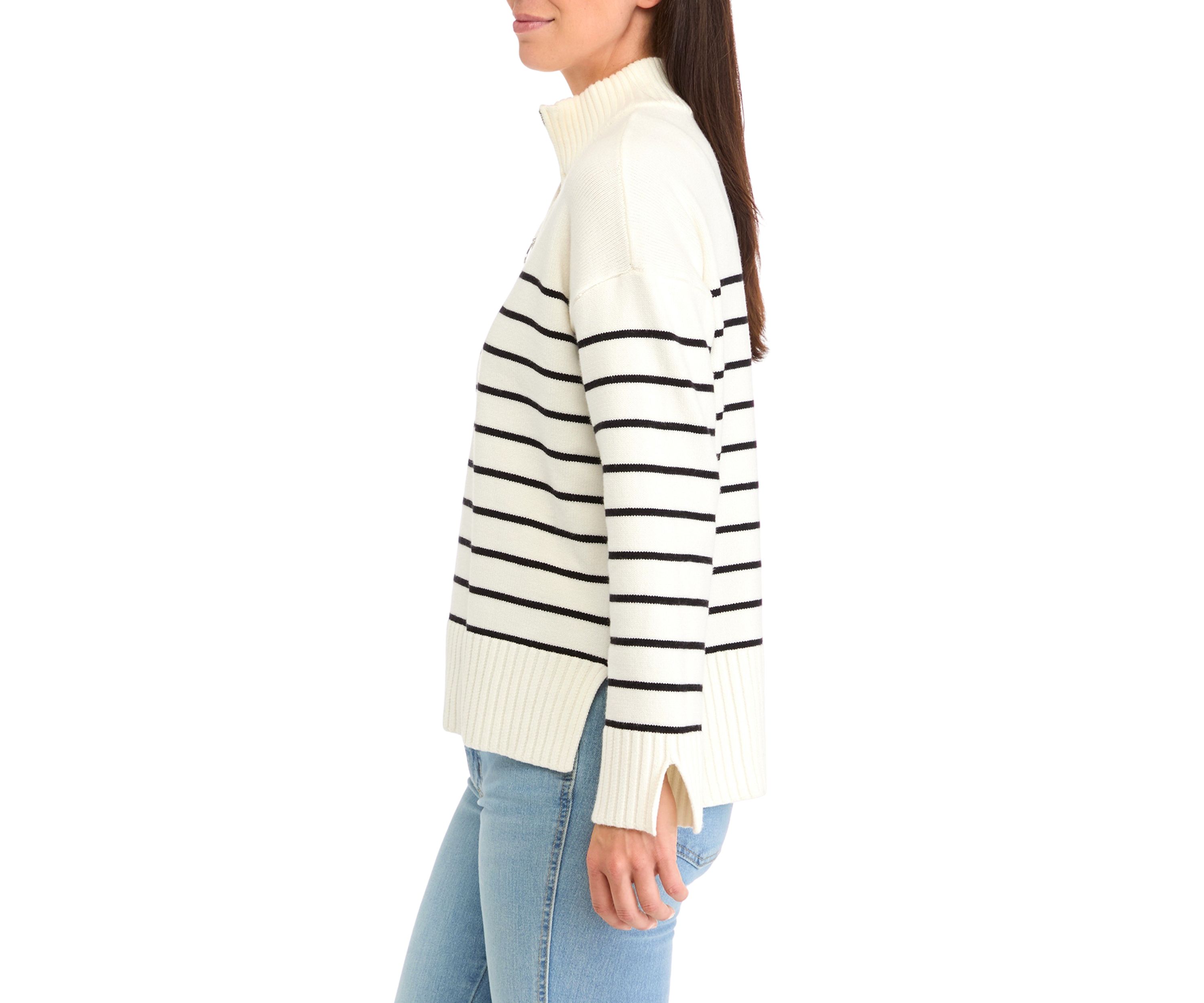 Womens Quarter Zip Striped Sweater