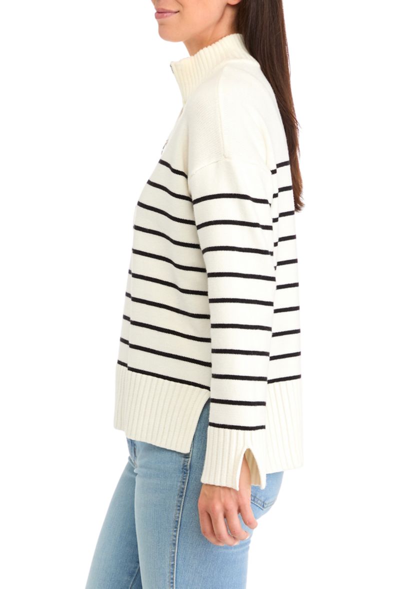 Womens Quarter Zip Striped Sweater