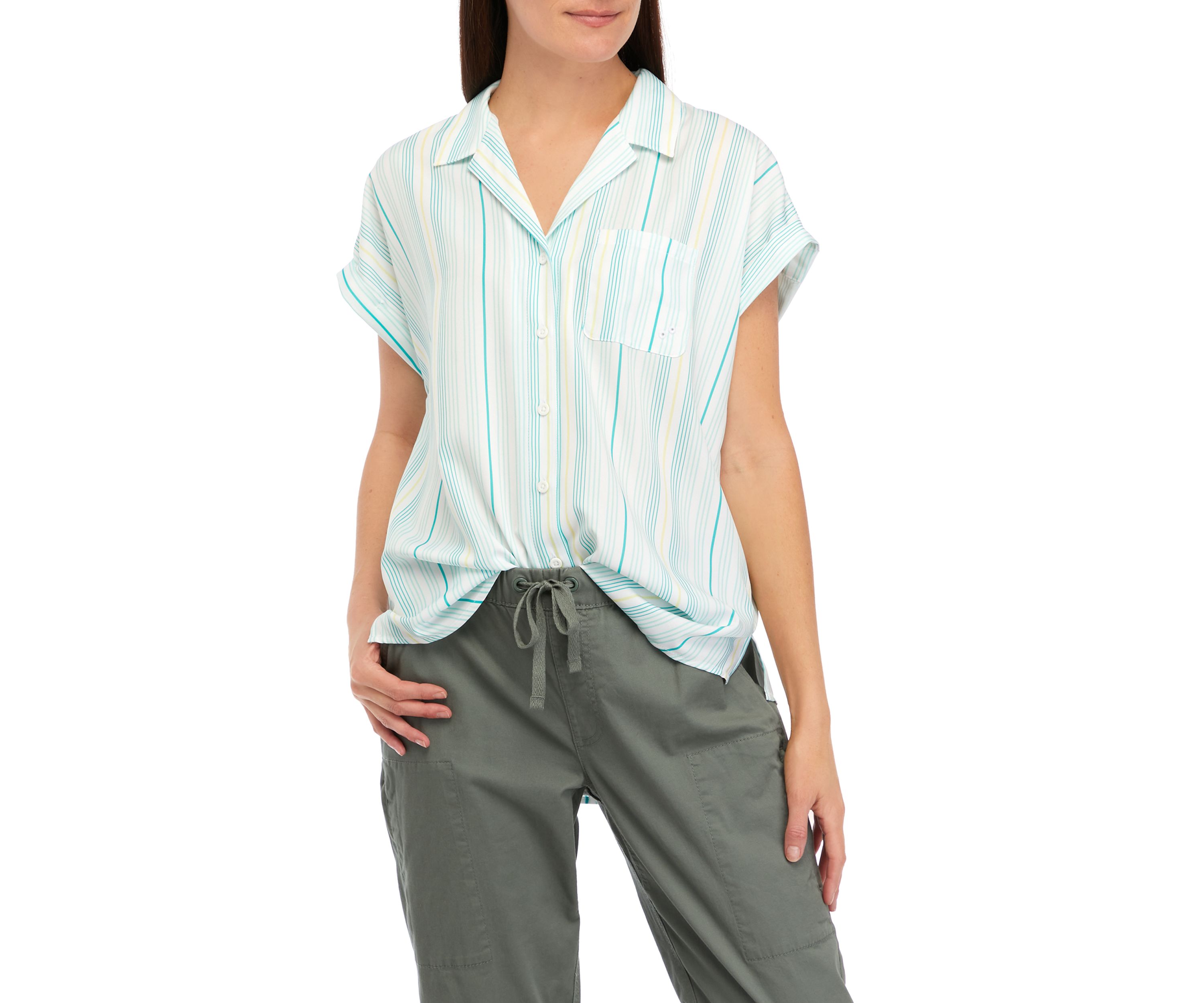 Striped Short Sleeve Woven Camp Shirt