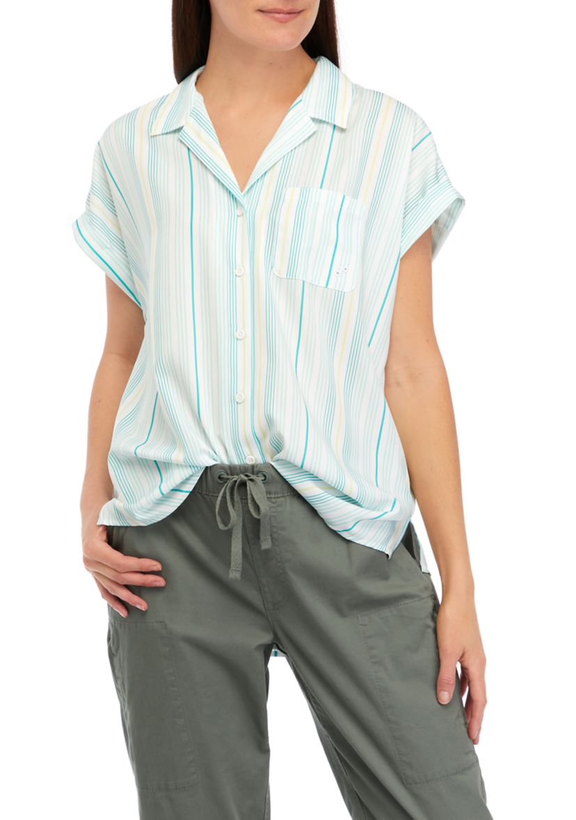 Striped Short Sleeve Woven Camp Shirt