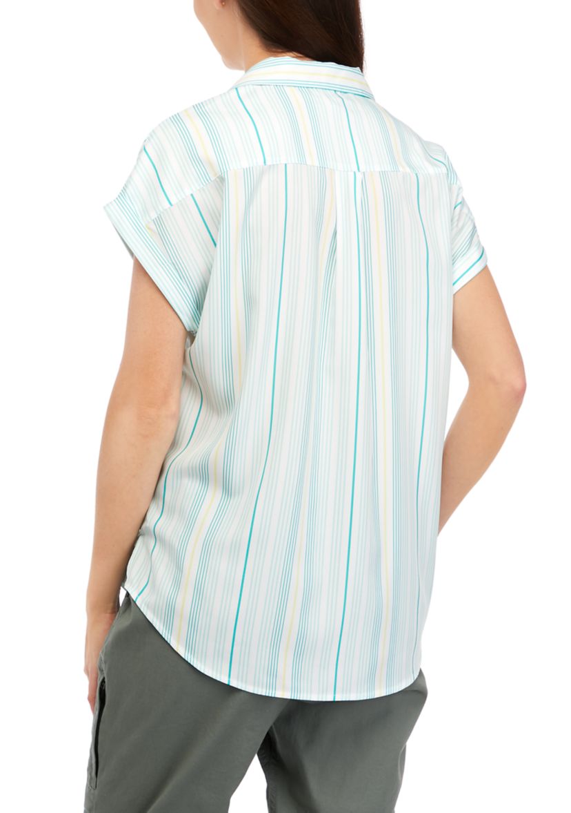 Striped Short Sleeve Woven Camp Shirt
