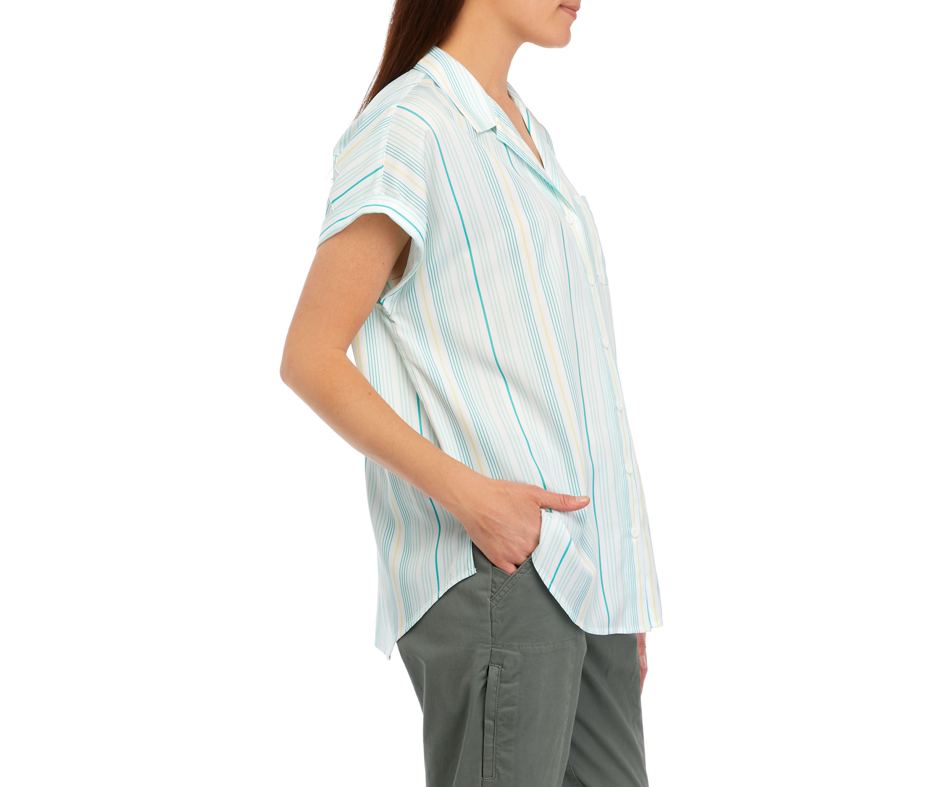Striped Short Sleeve Woven Camp Shirt