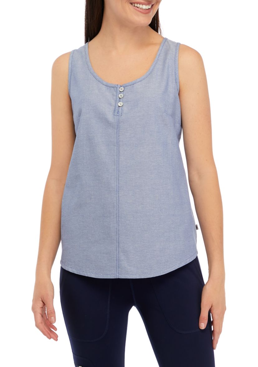 Womens Woven Button Tank 