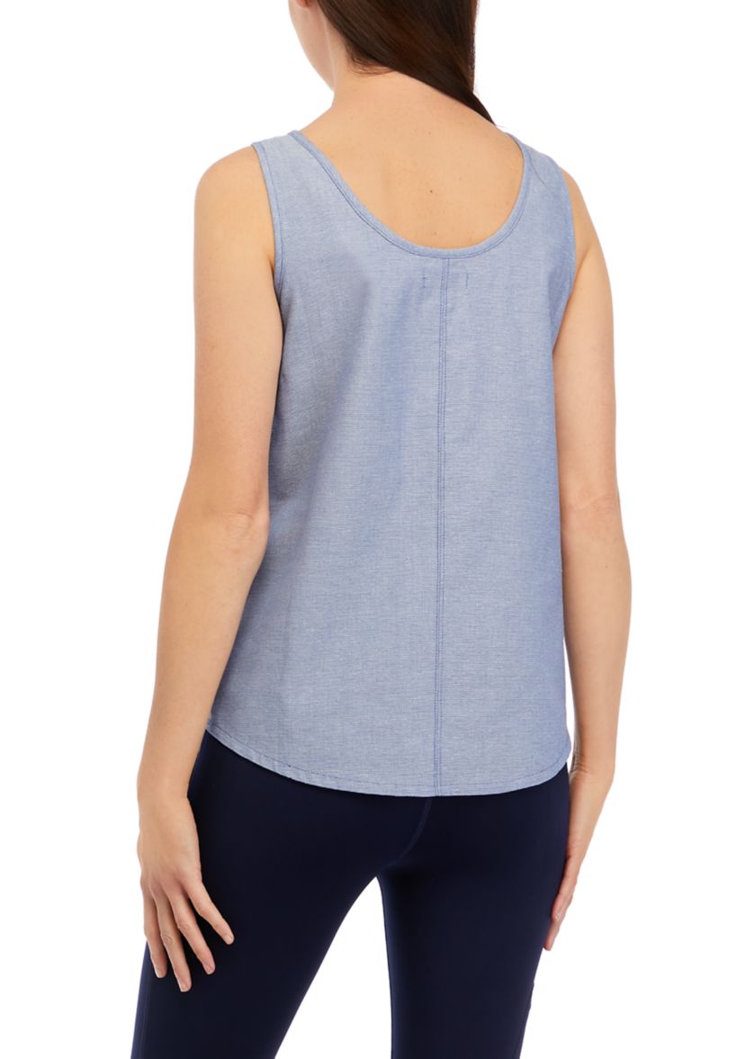 Womens Woven Button Tank 