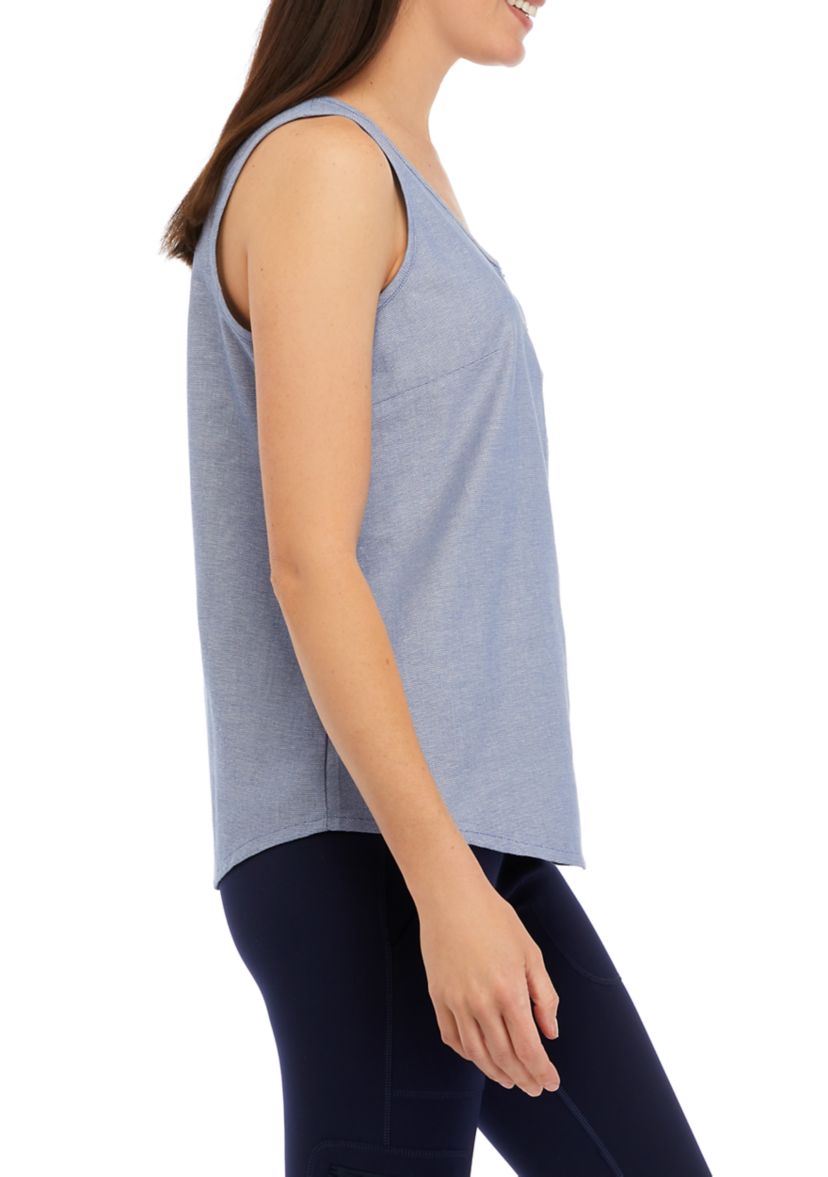 Womens Woven Button Tank 
