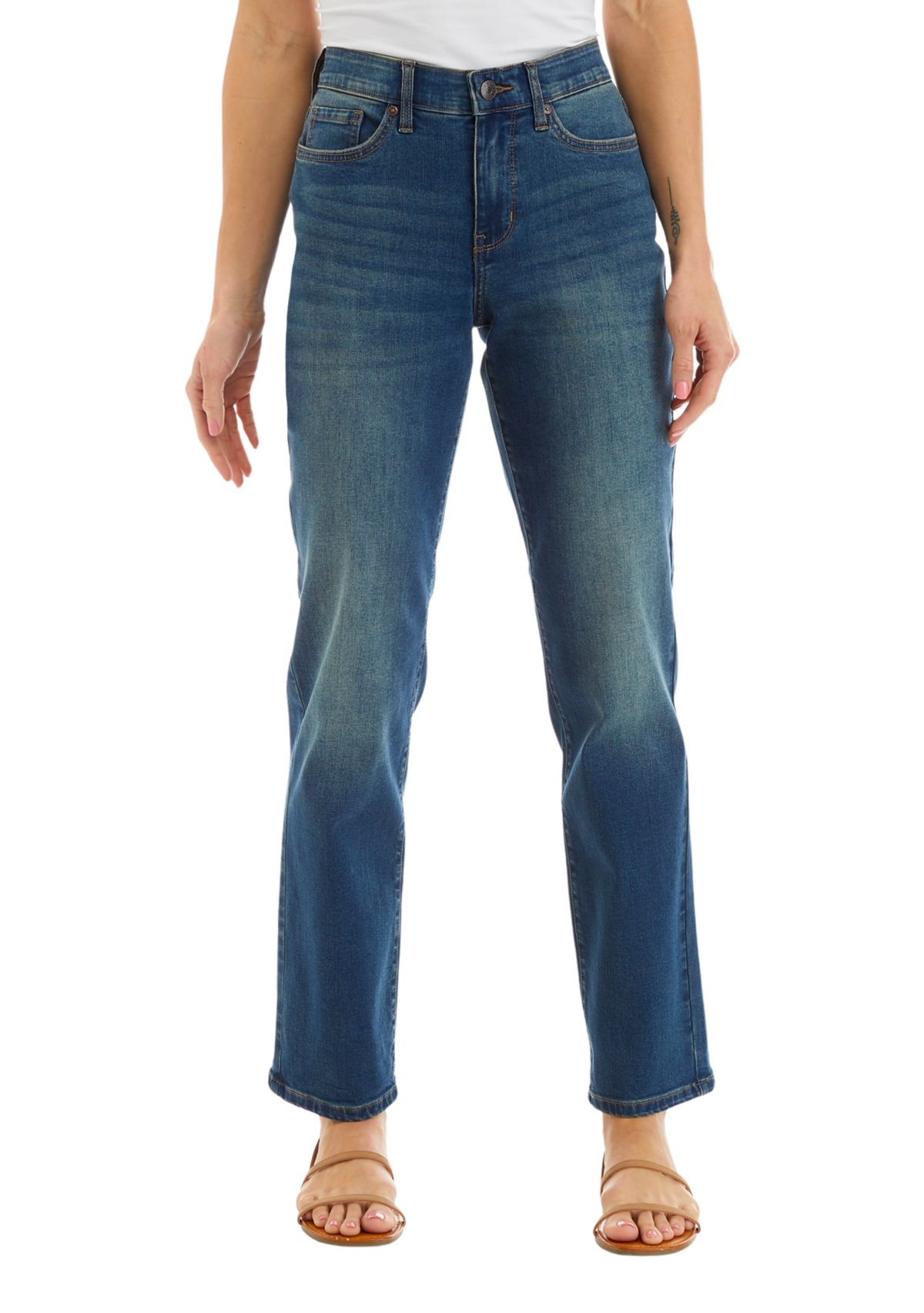 Mid Rise Straight Jeans