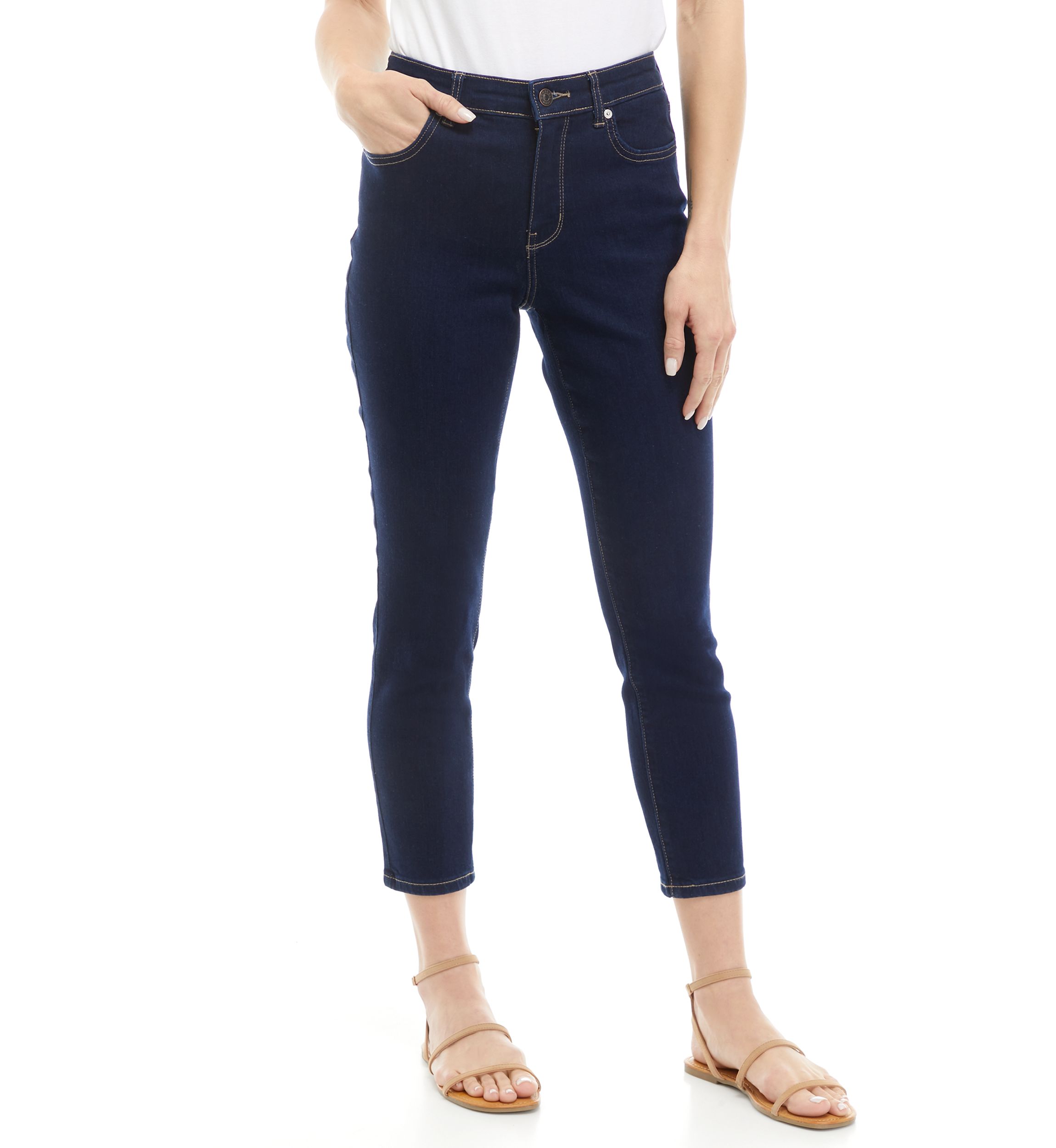 Womens 5 Pocket Cropped Denim Jeans 