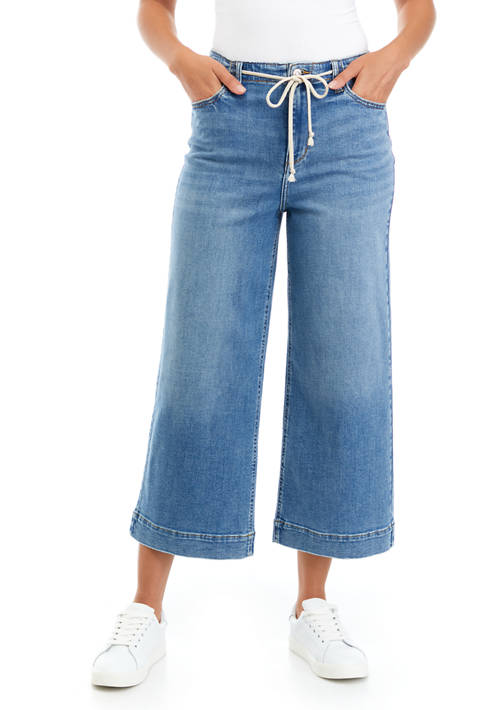 Wonderly Women's High Rise Wide Leg Cropped Jeans (Medium Wash, 10)
