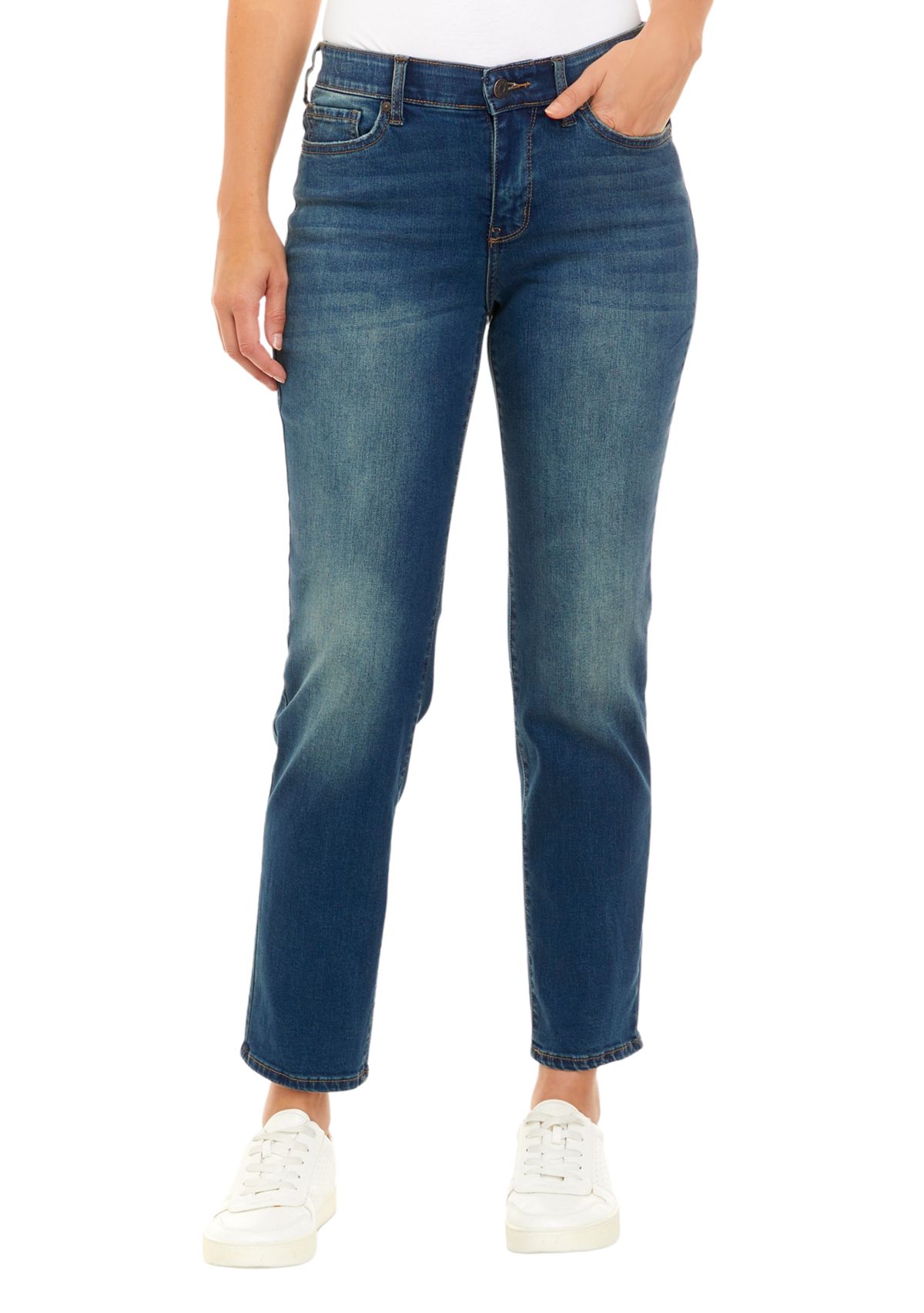 Petite Mid Rise Straight Jeans