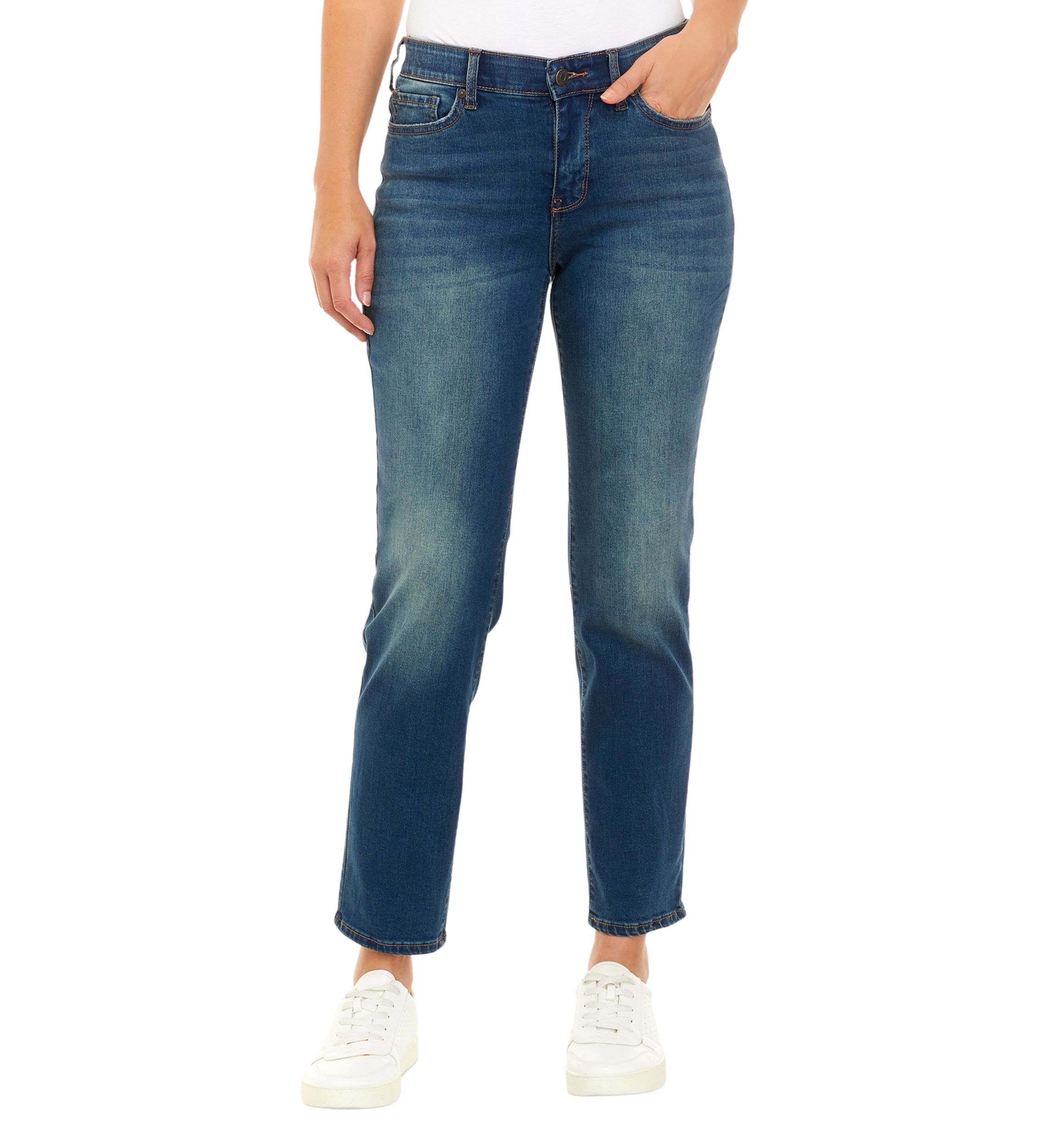 Petite Mid Rise Straight Jeans