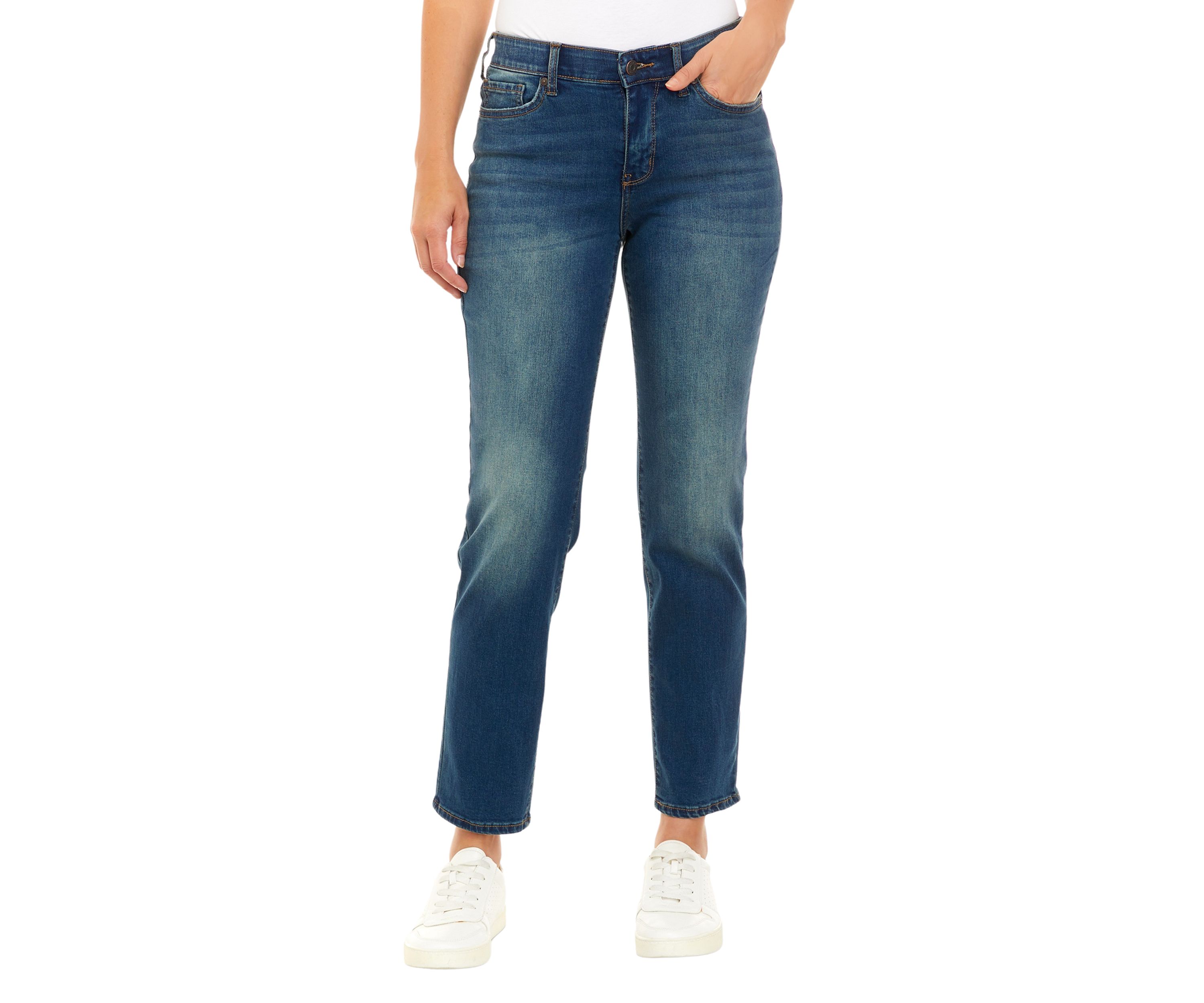 Petite Mid Rise Straight Jeans