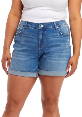 Wonderly Plus Size Mid Rise Denim Shorts | belk