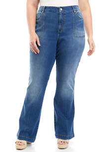 Wonderly Plus Size High Rise Patch Pocket Flare Jeans | belk