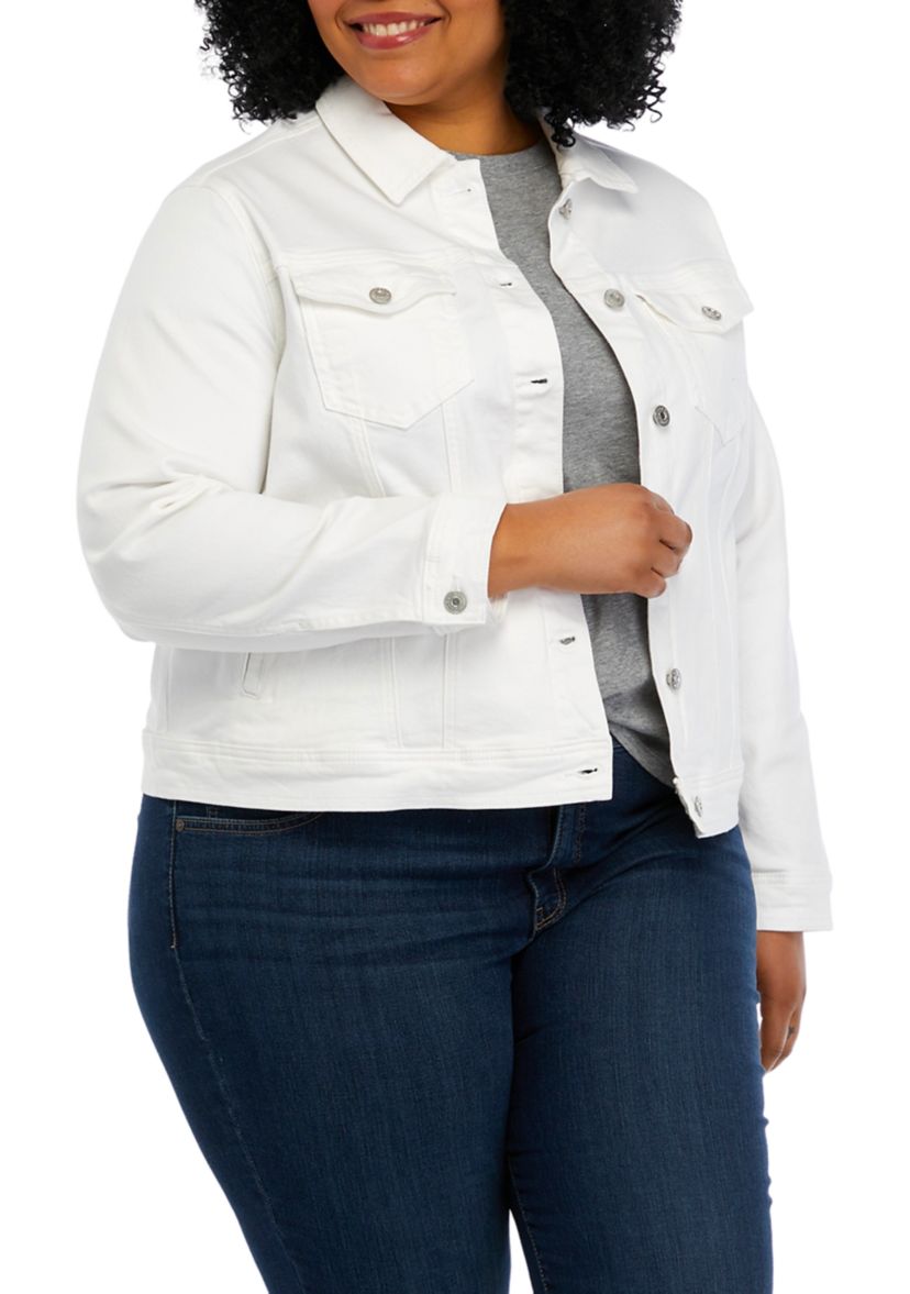 Plus Size White Denim Jacket 