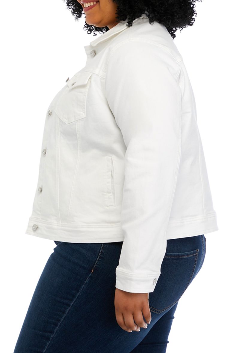 Plus Size White Denim Jacket 