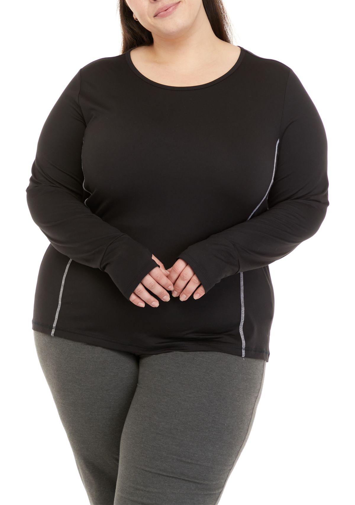 Plus Size Long Sleeve Fitted Workout T-Shirt