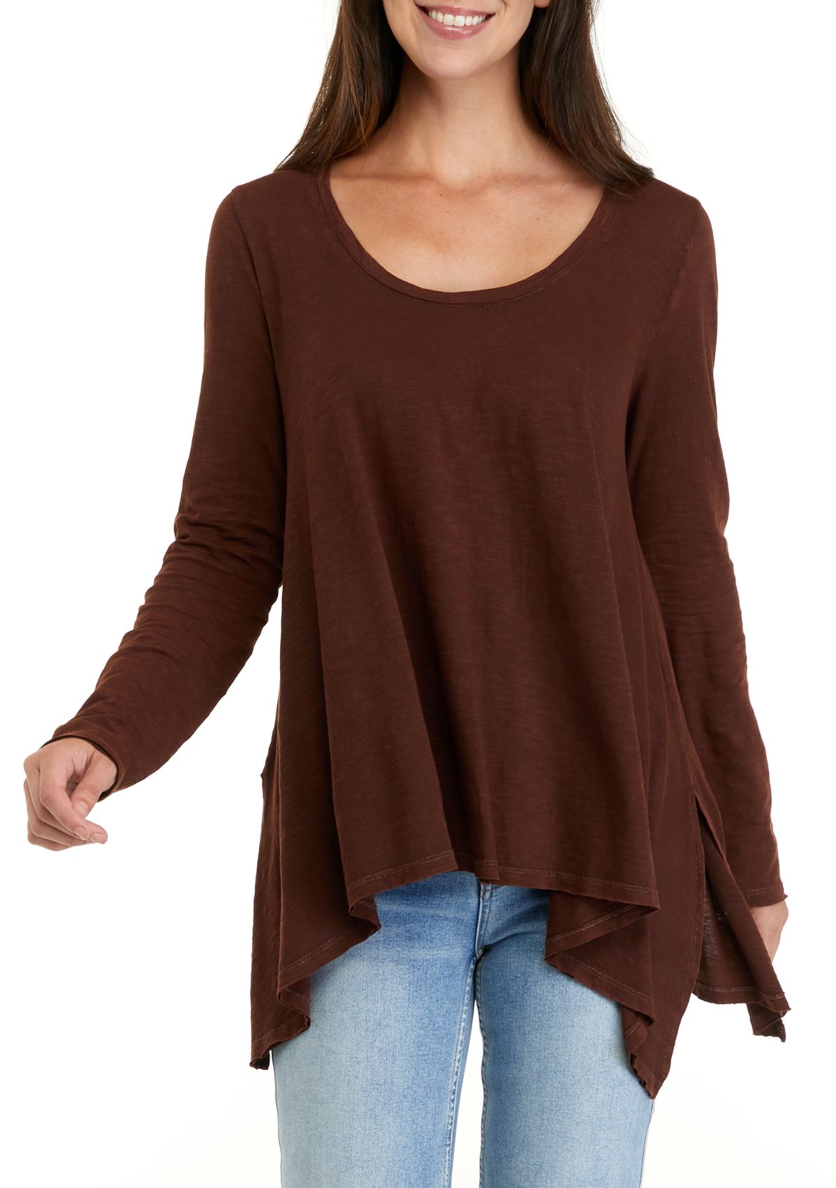 Womens Long Sleeve Drapey Side Slit Top