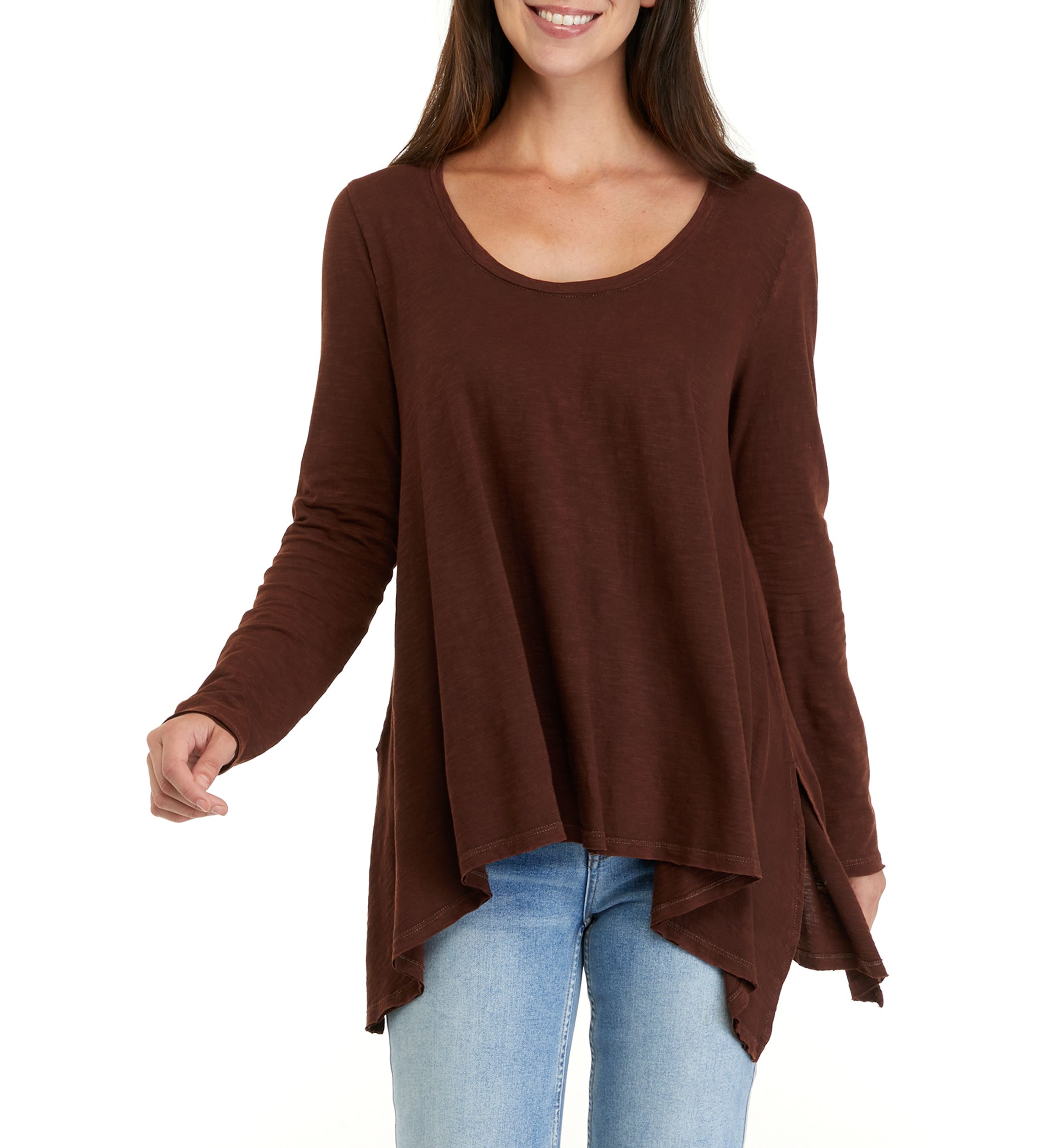 Womens Long Sleeve Drapey Side Slit Top