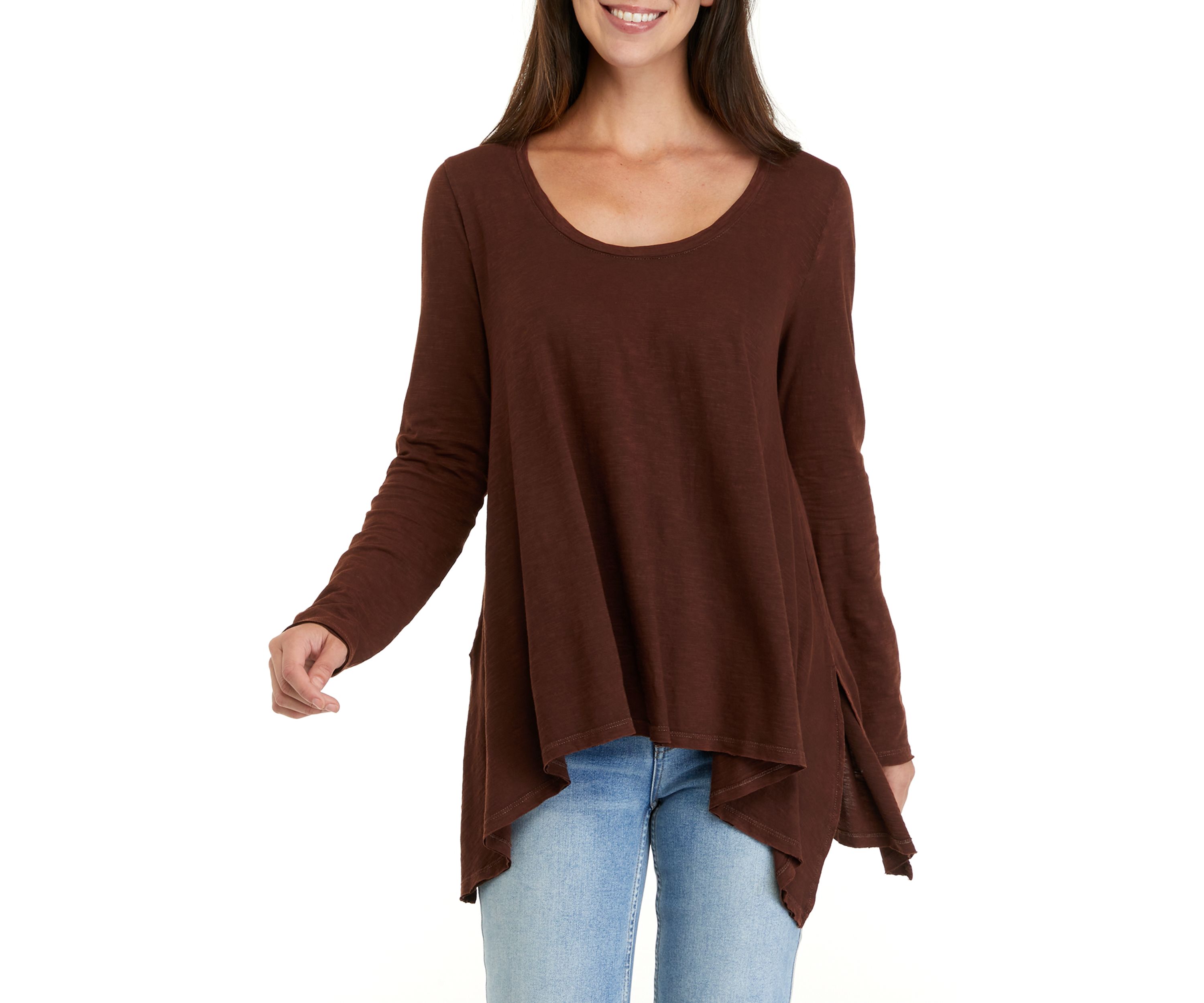 Womens Long Sleeve Drapey Side Slit Top