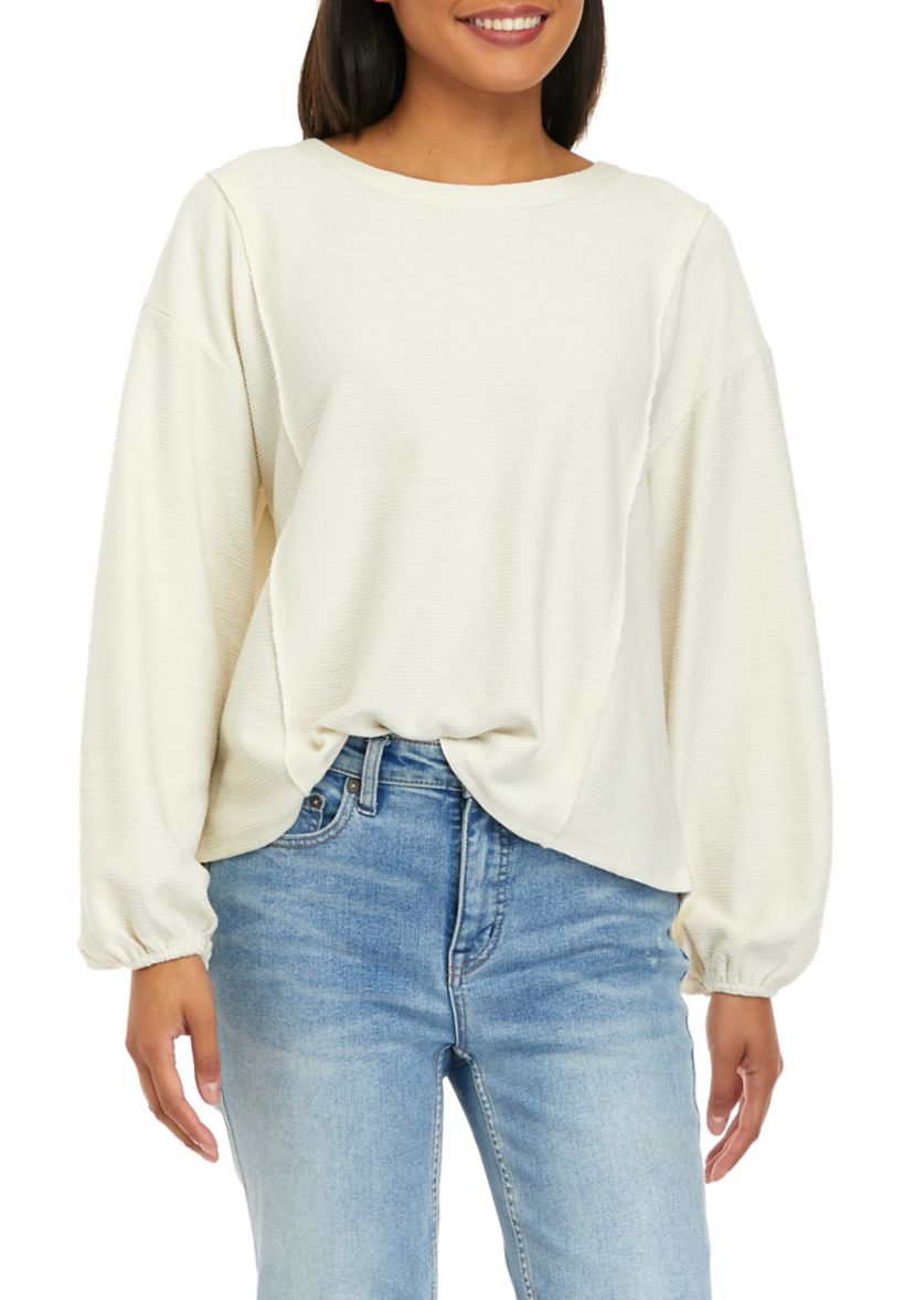 Womens Blouson Sleeve Textured Top