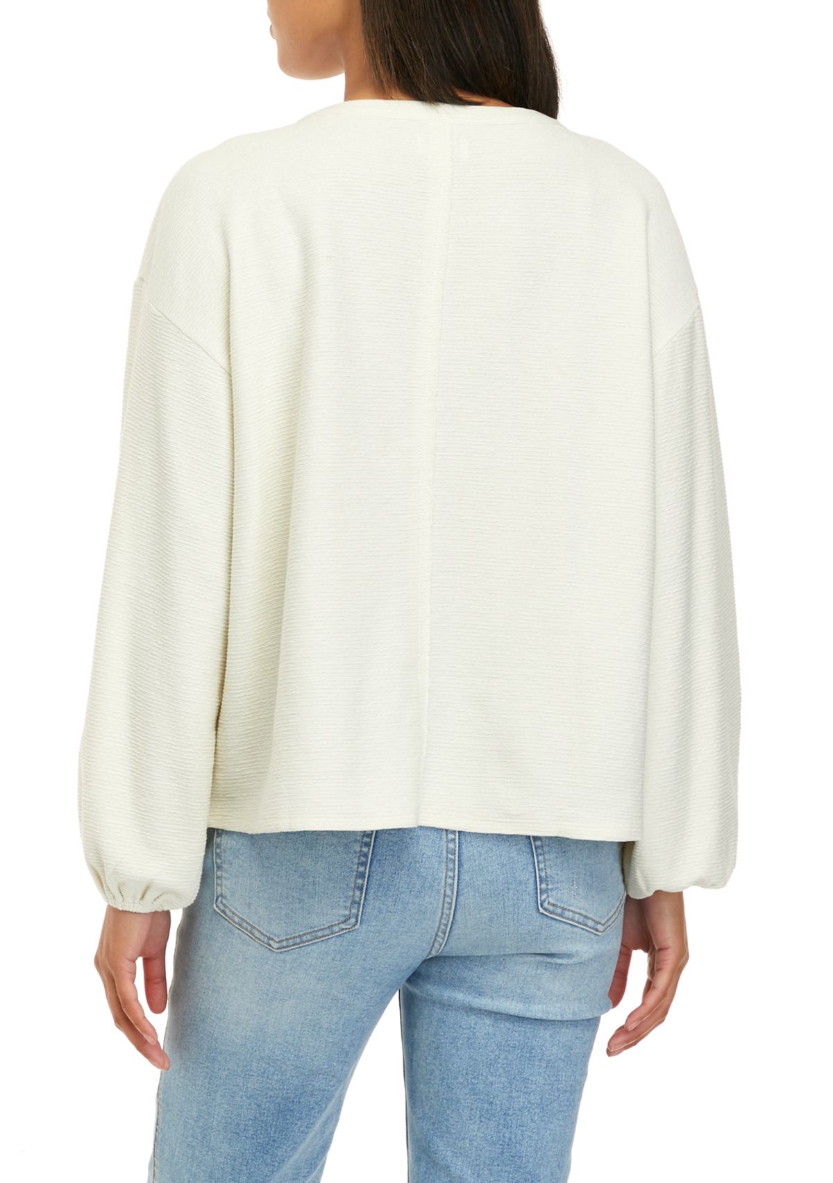 Womens Blouson Sleeve Textured Top