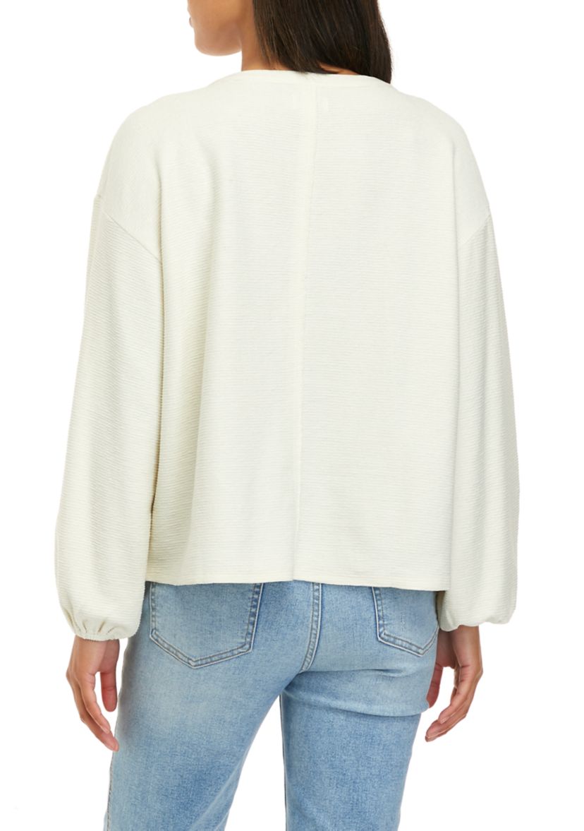 Womens Blouson Sleeve Textured Top