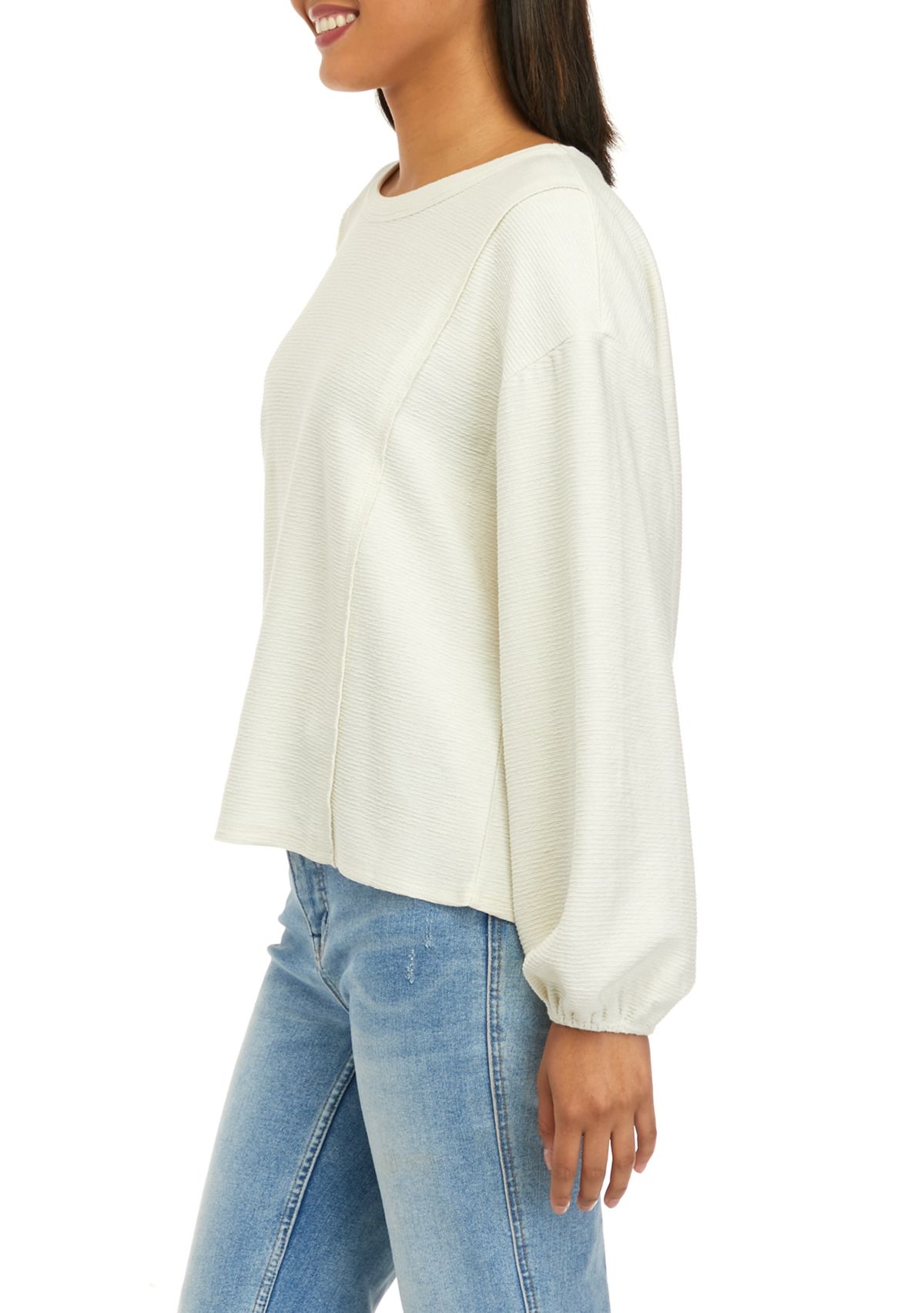Womens Blouson Sleeve Textured Top