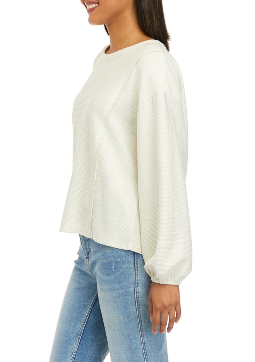 Womens Blouson Sleeve Textured Top