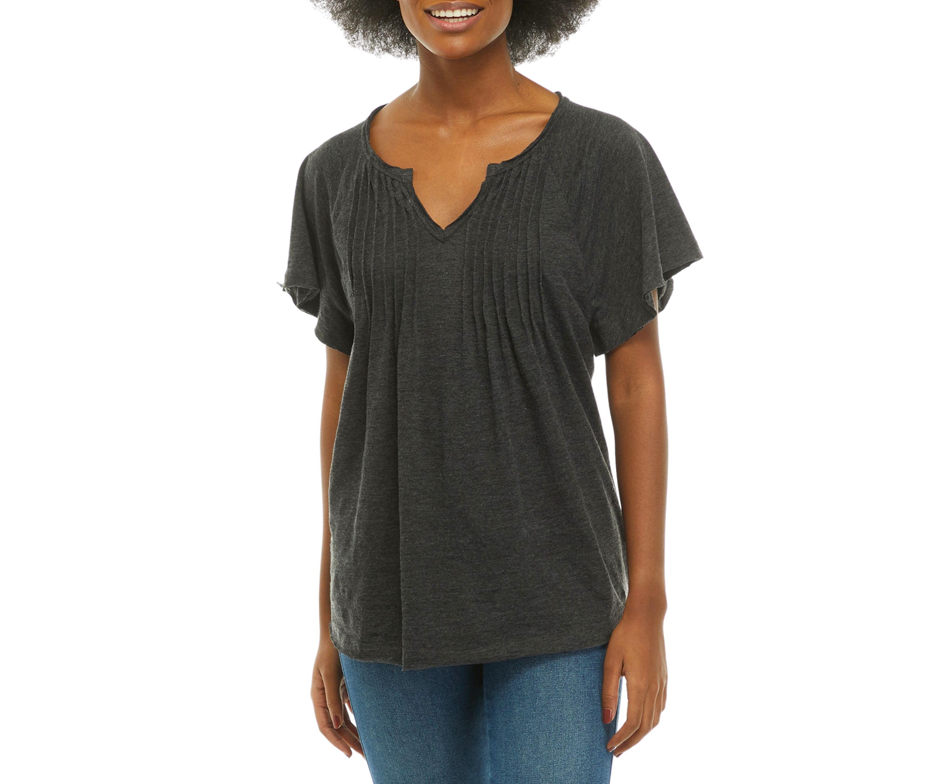 Womens Pintuck Flounce T-Shirt