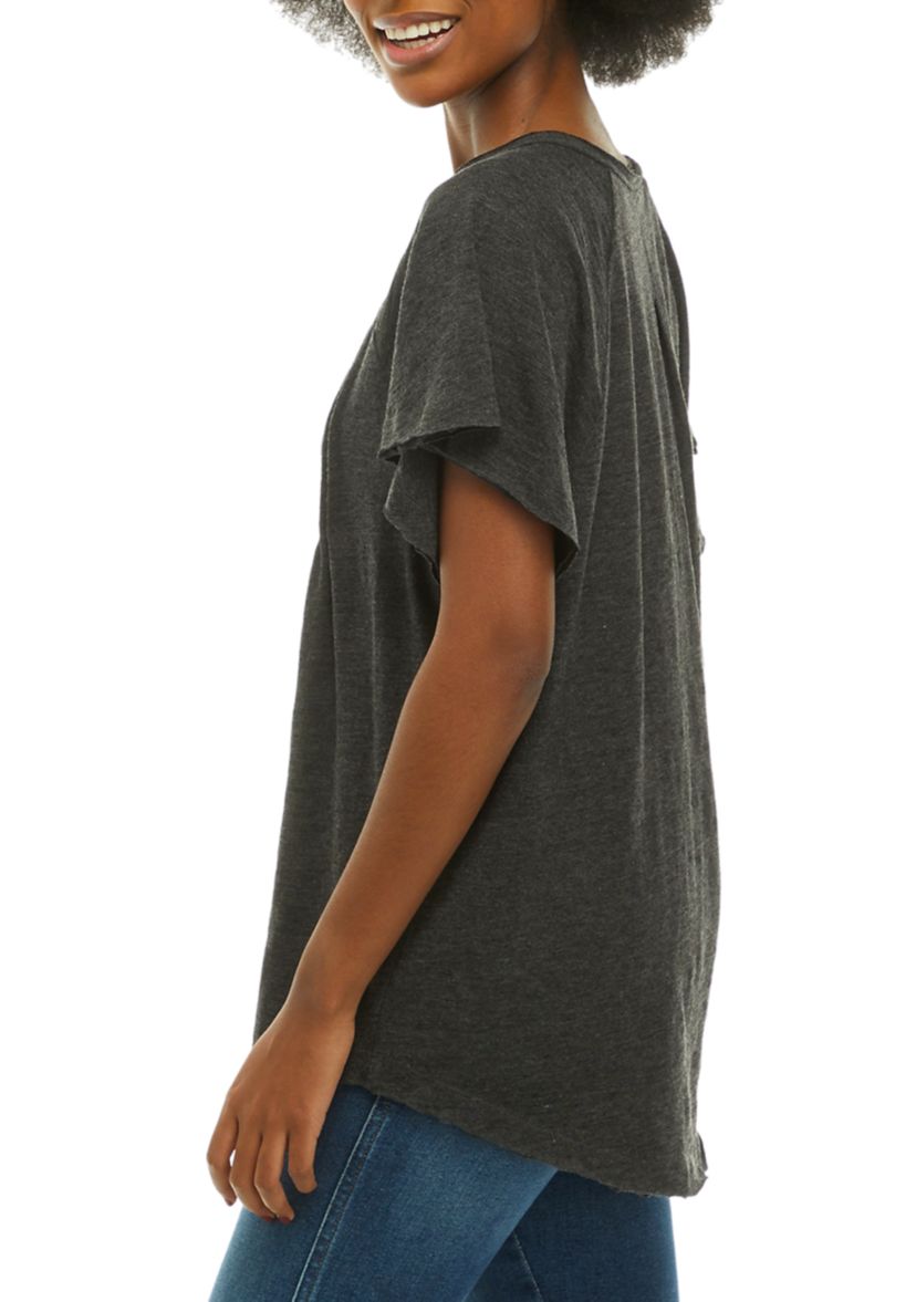 Womens Pintuck Flounce T-Shirt