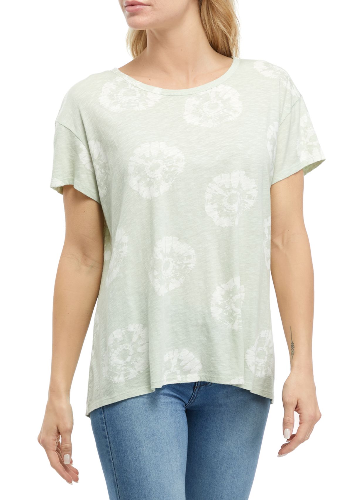 Womens Printed Short Sleeve Pleated Back T-Shirt