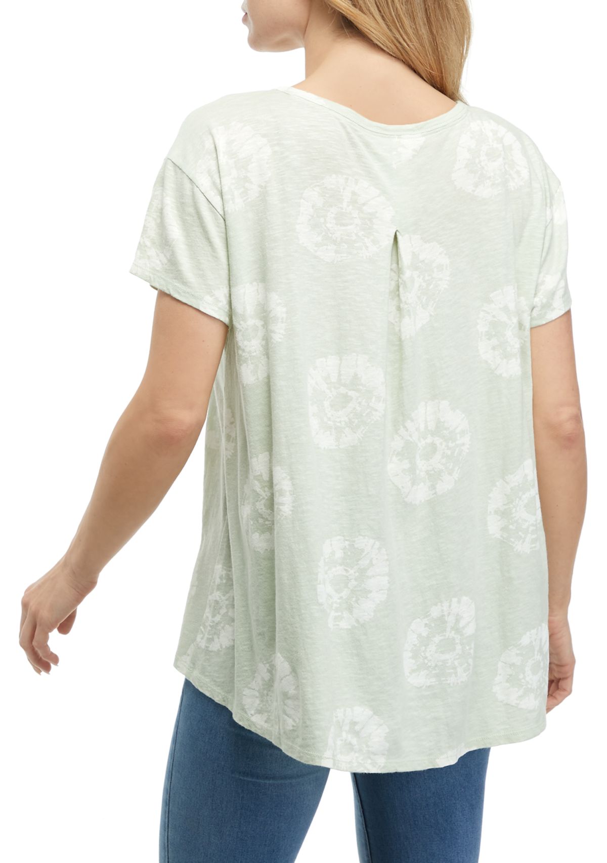 Womens Printed Short Sleeve Pleated Back T-Shirt