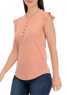 Wonderly Women's Short Flutter Sleeve Top, Peach, X-Large -  0480024165440