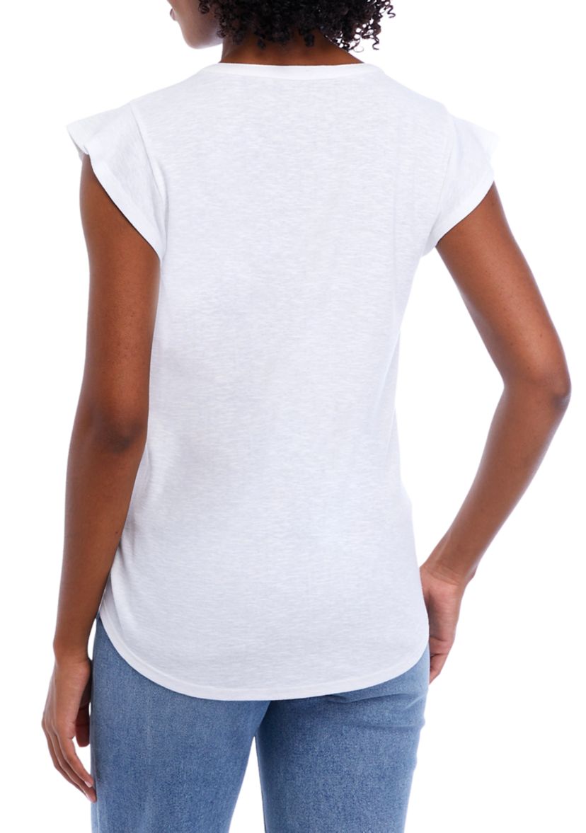 Womens Short Flutter Sleeve Top