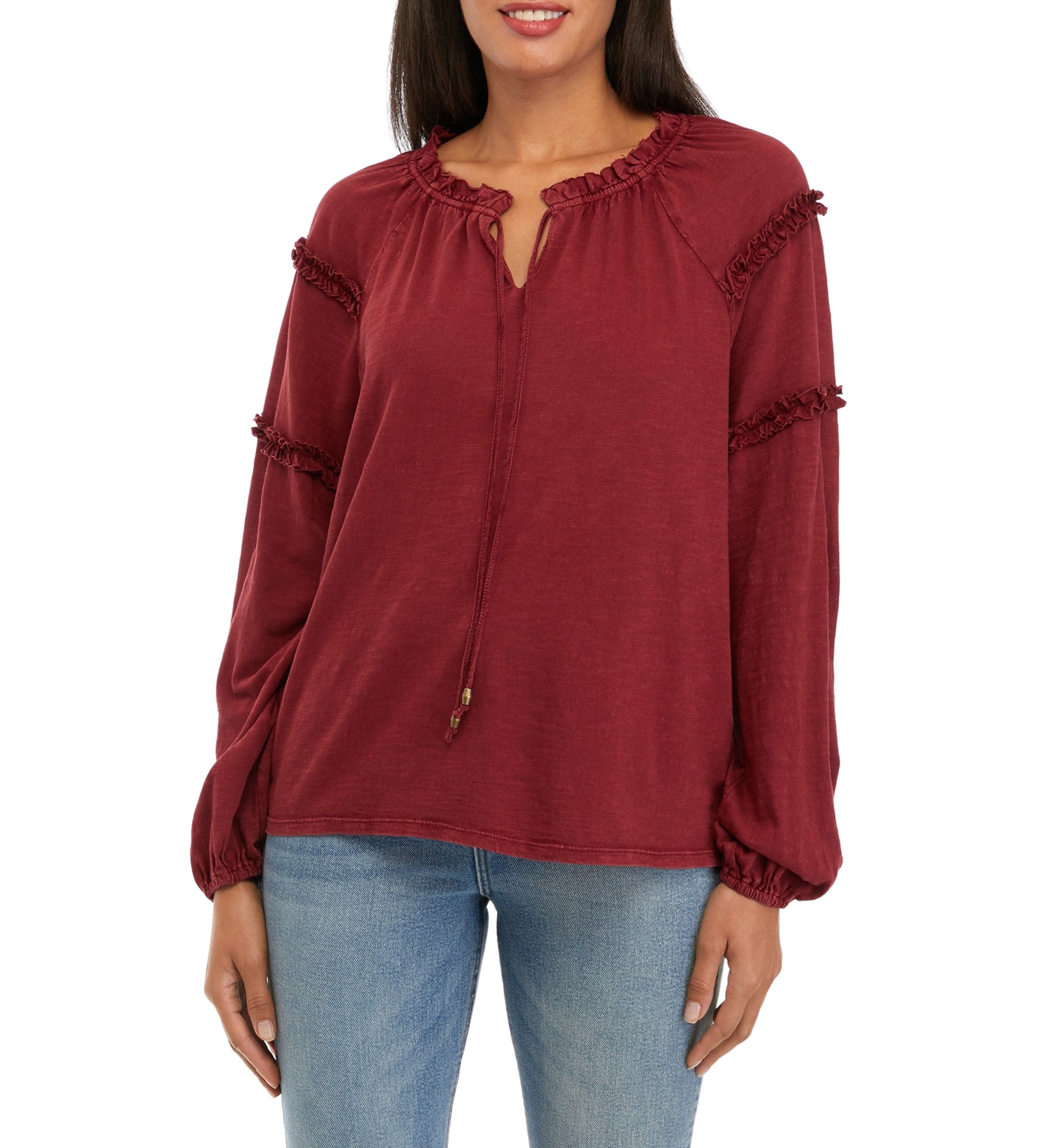 Womens Ruffle Peasant Top