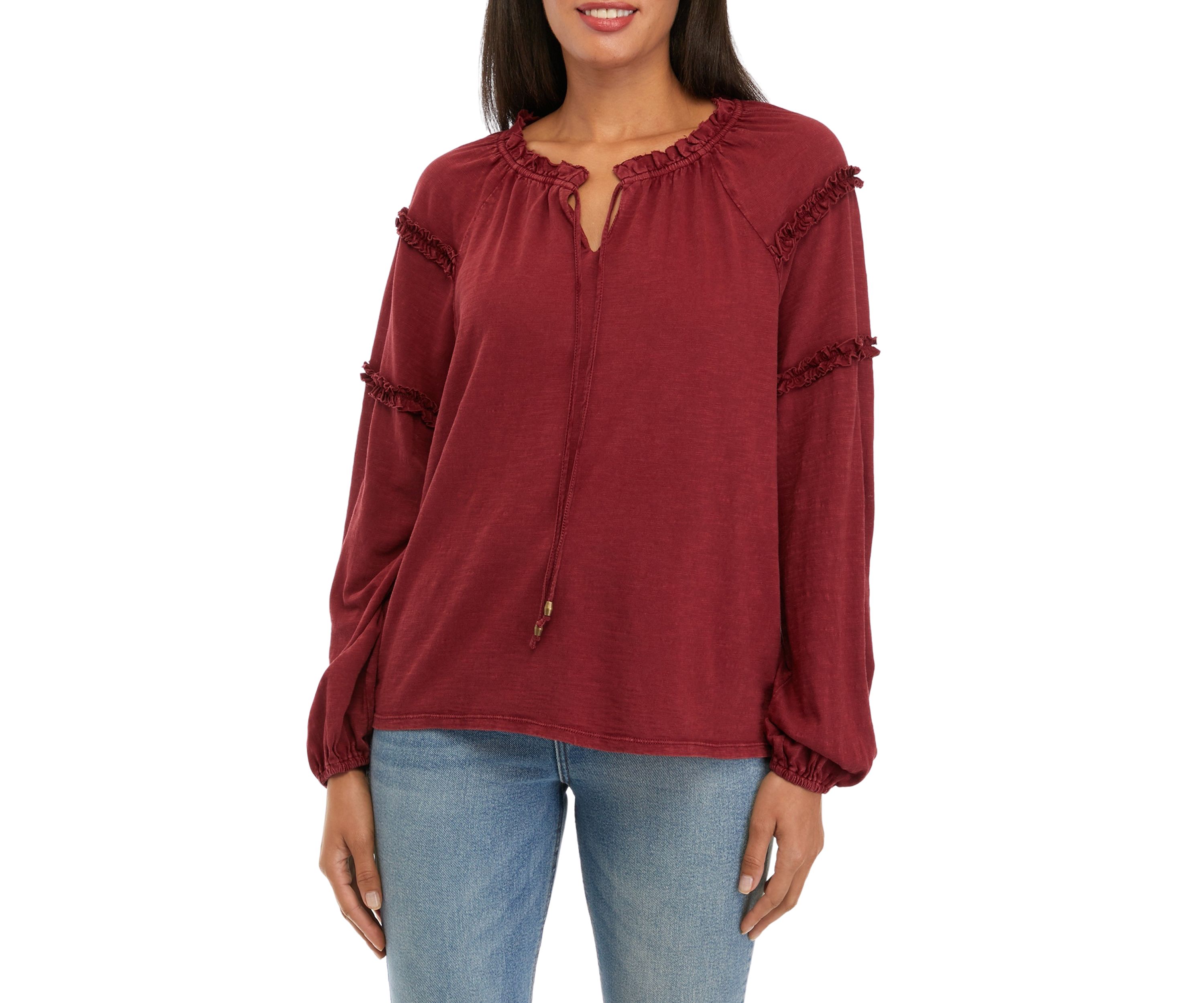 Womens Ruffle Peasant Top