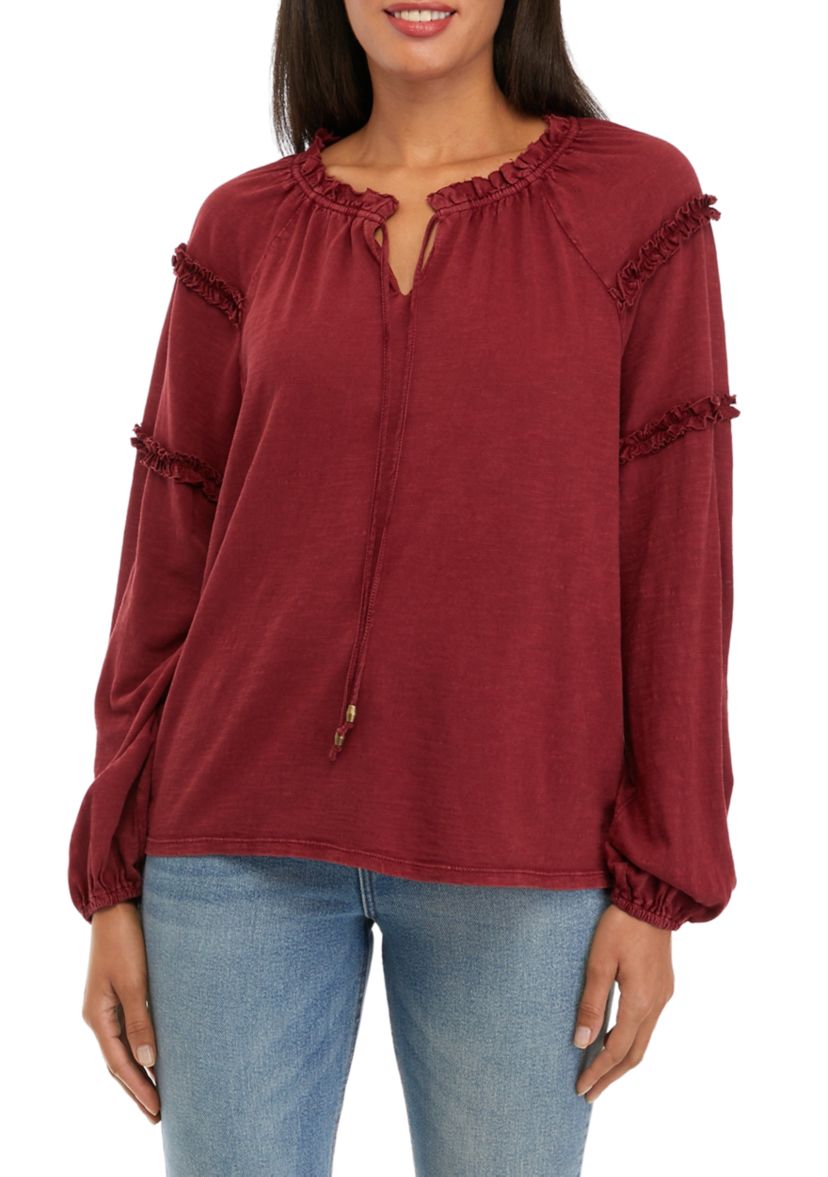 Womens Ruffle Peasant Top