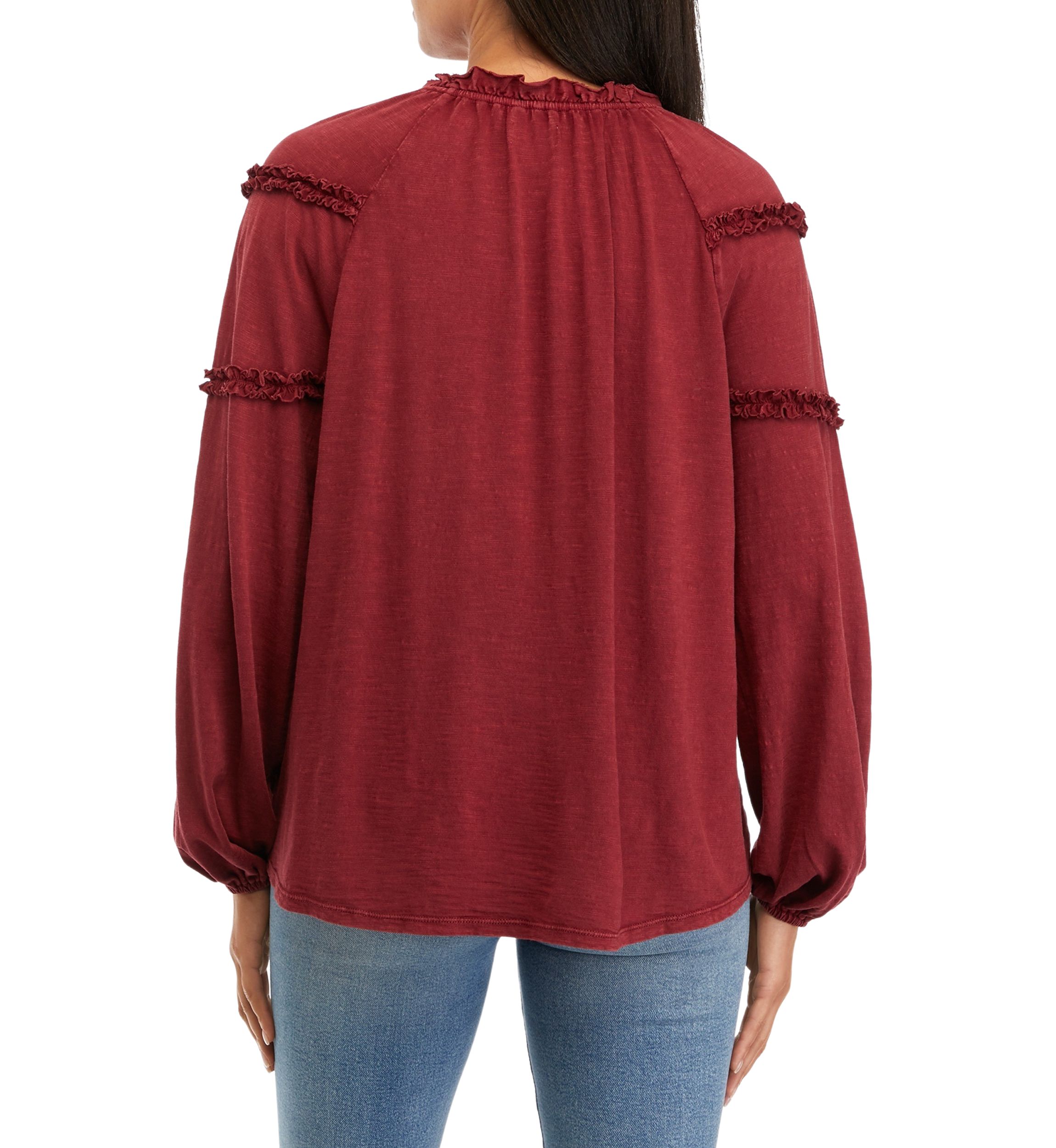 Womens Ruffle Peasant Top