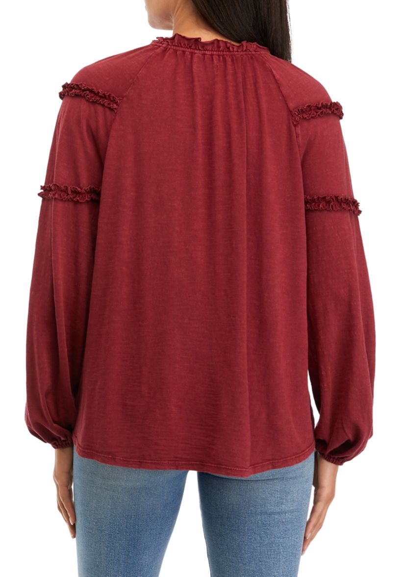 Womens Ruffle Peasant Top
