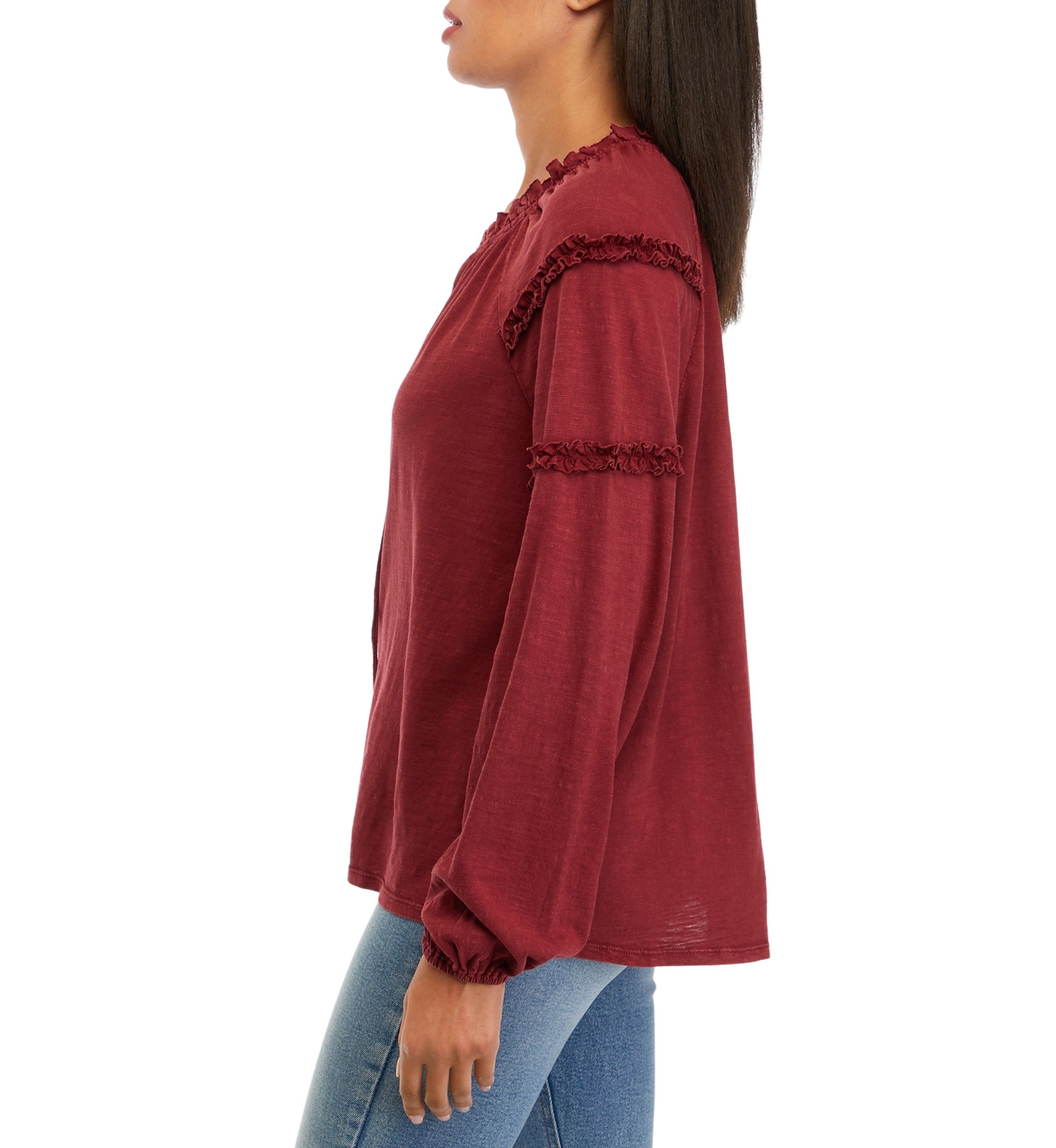 Womens Ruffle Peasant Top