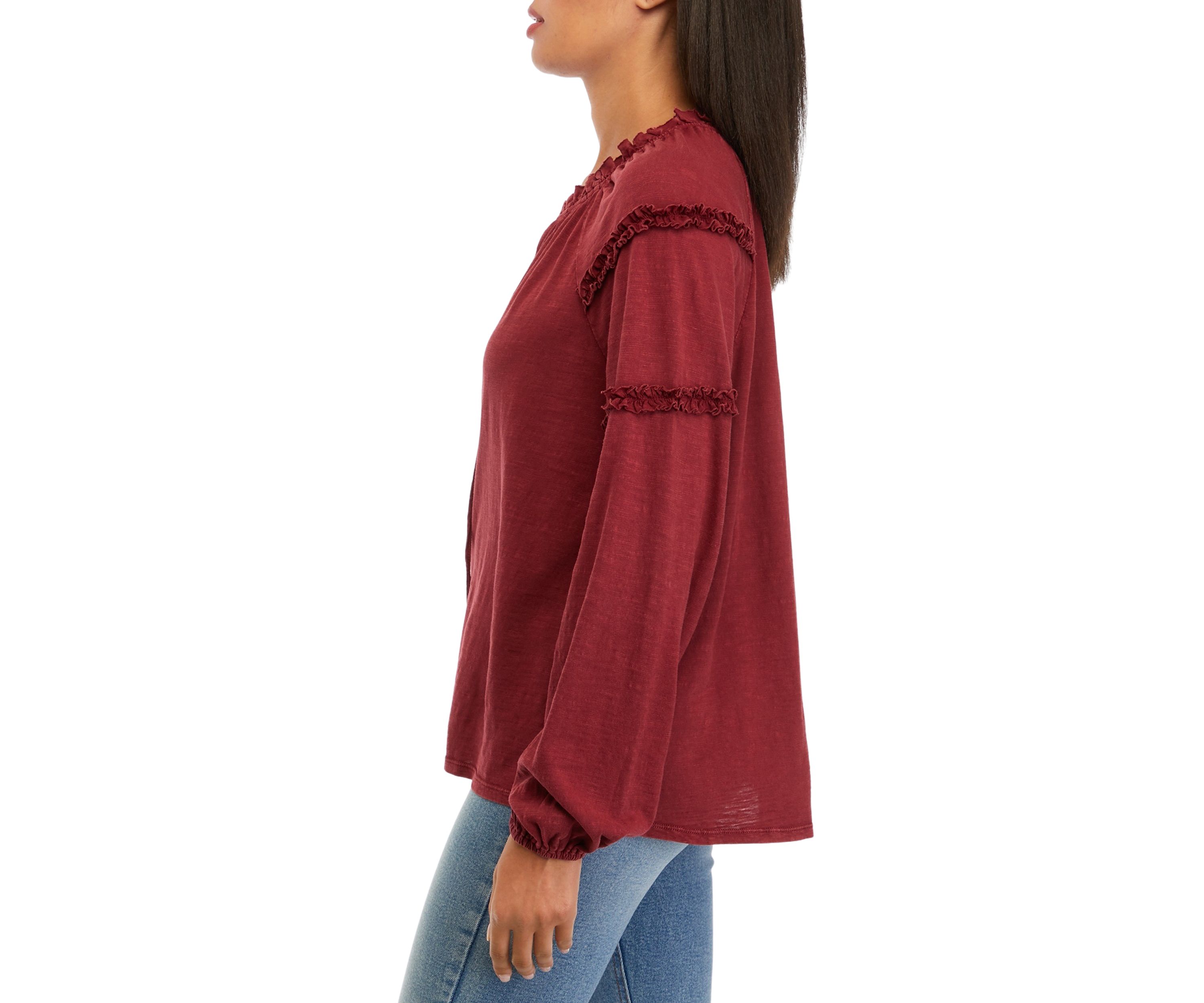 Womens Ruffle Peasant Top