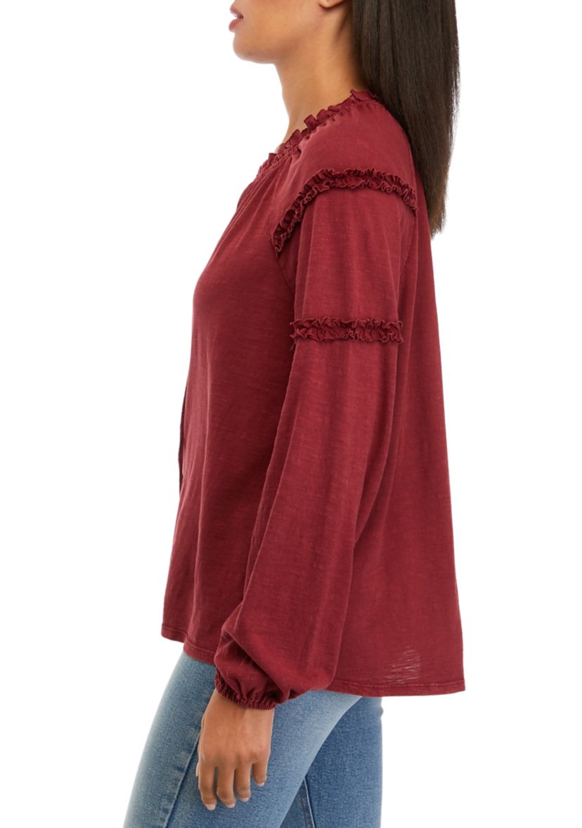 Womens Ruffle Peasant Top
