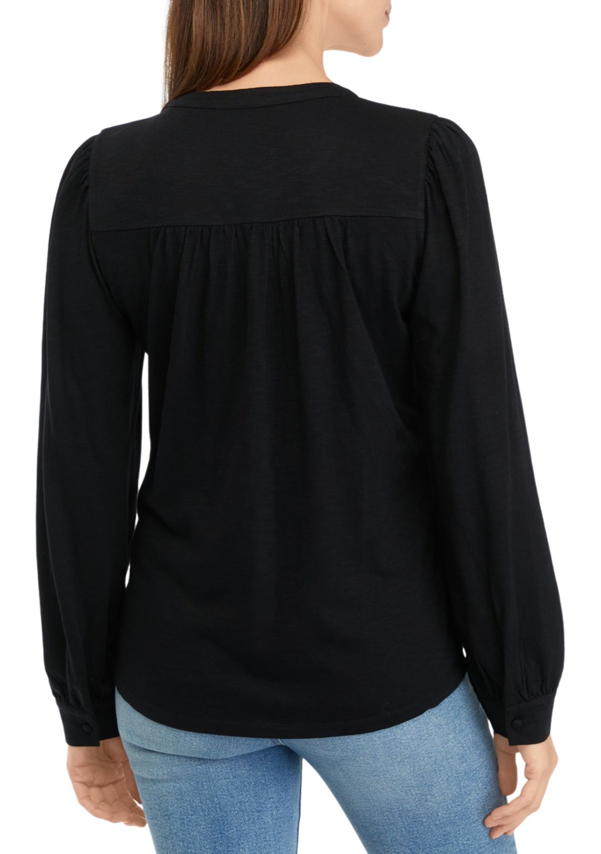 Womens Long Sleeve Smocked Henley Top