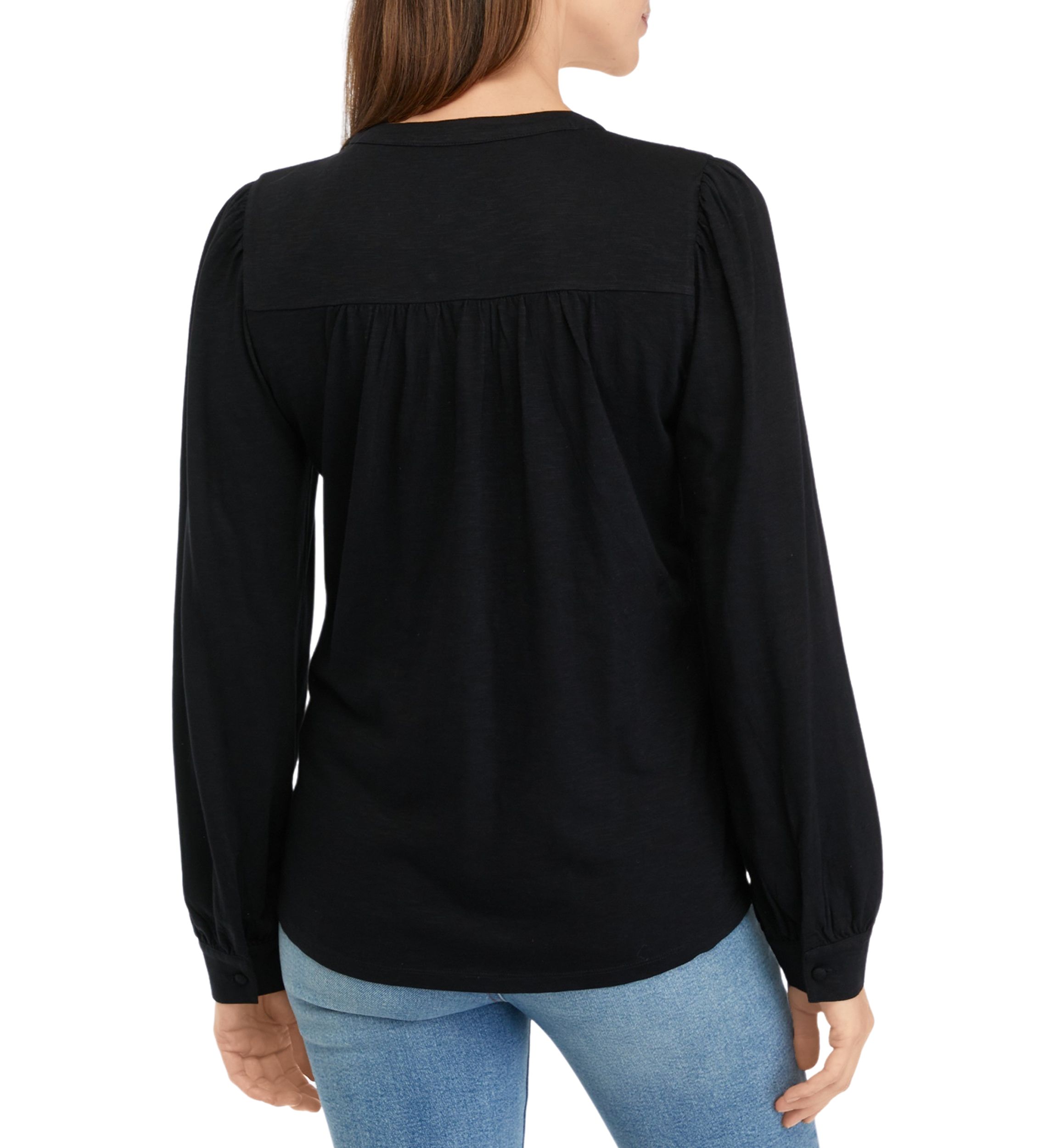Womens Long Sleeve Smocked Henley Top