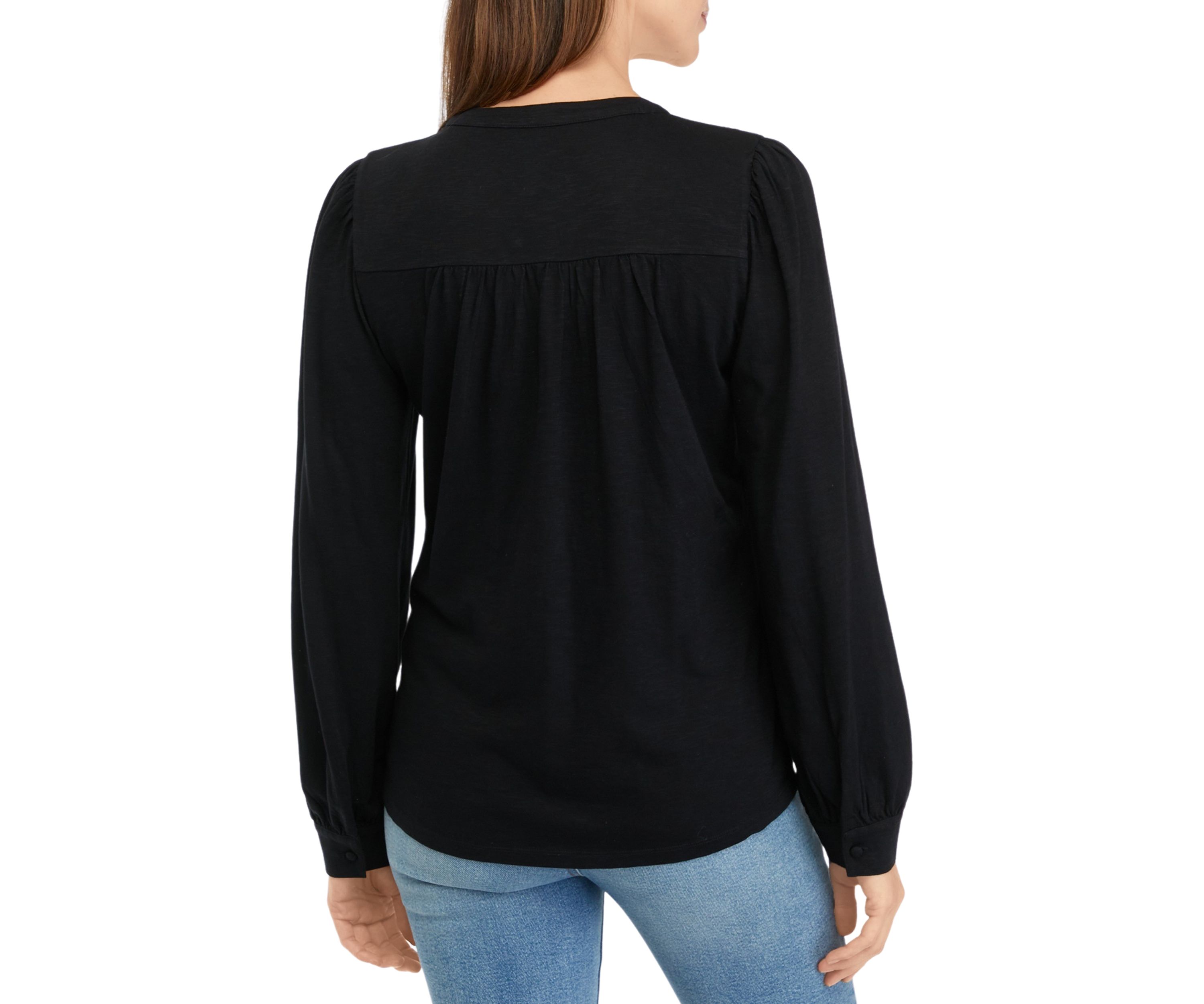 Womens Long Sleeve Smocked Henley Top