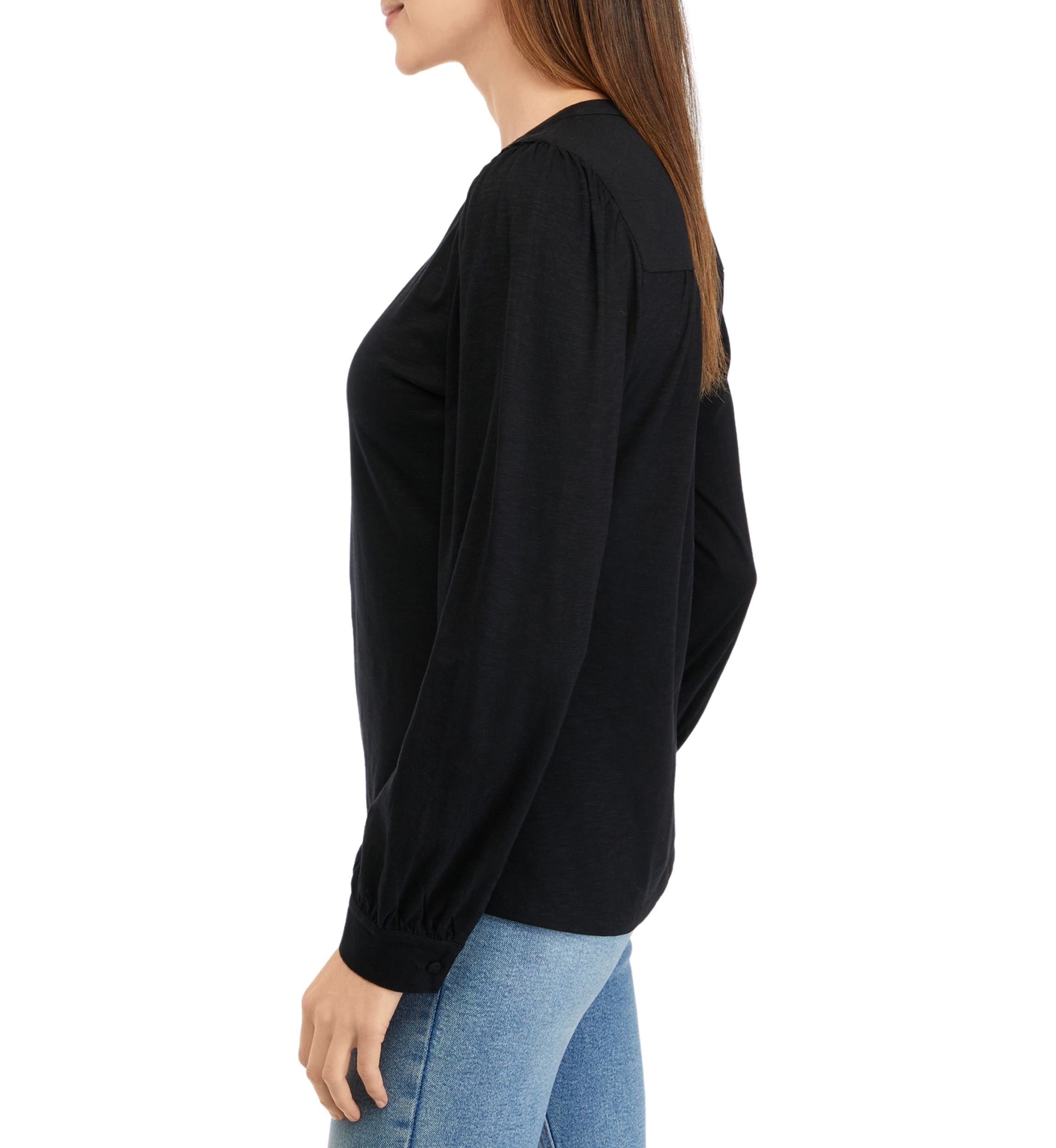 Womens Long Sleeve Smocked Henley Top