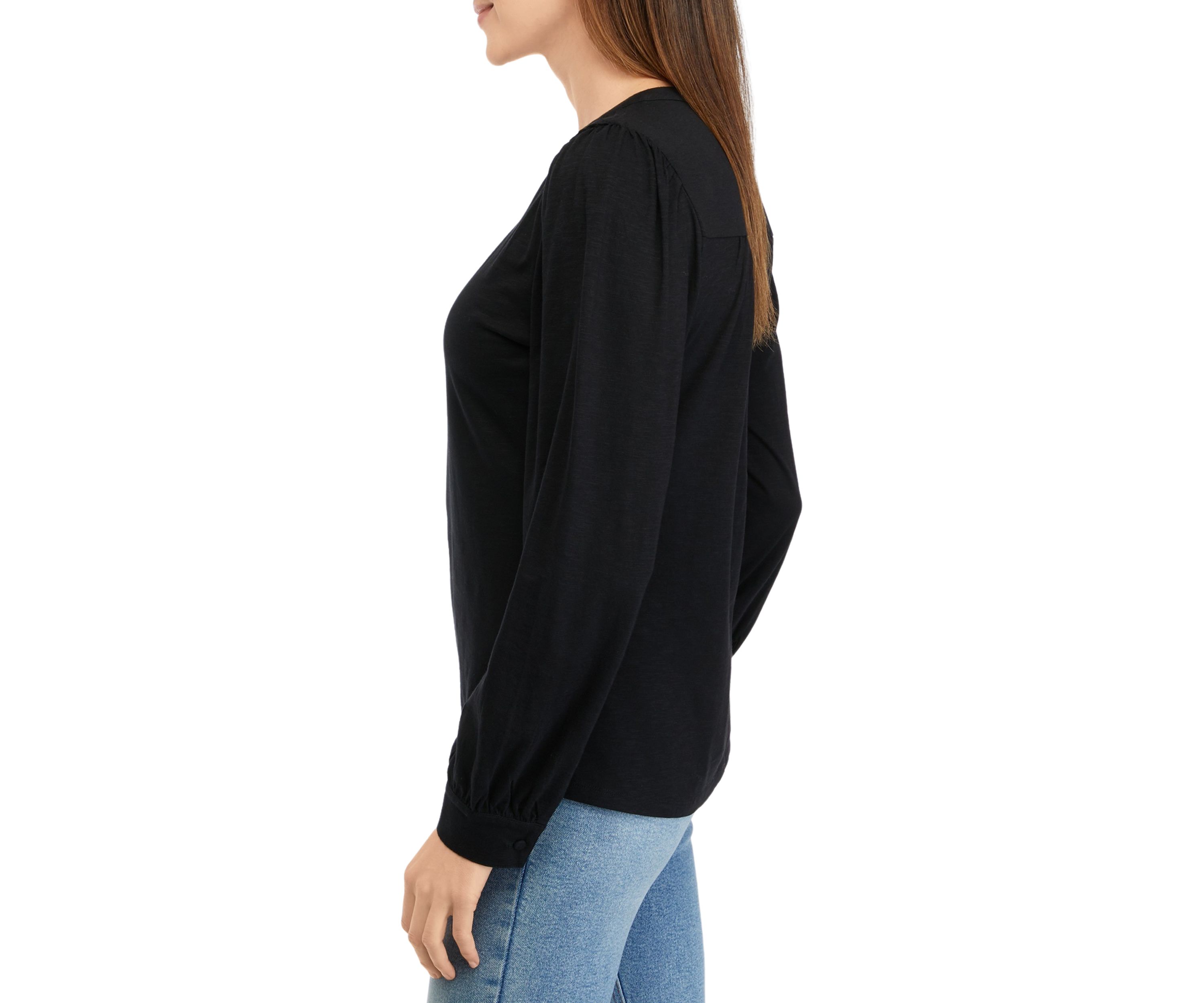 Womens Long Sleeve Smocked Henley Top
