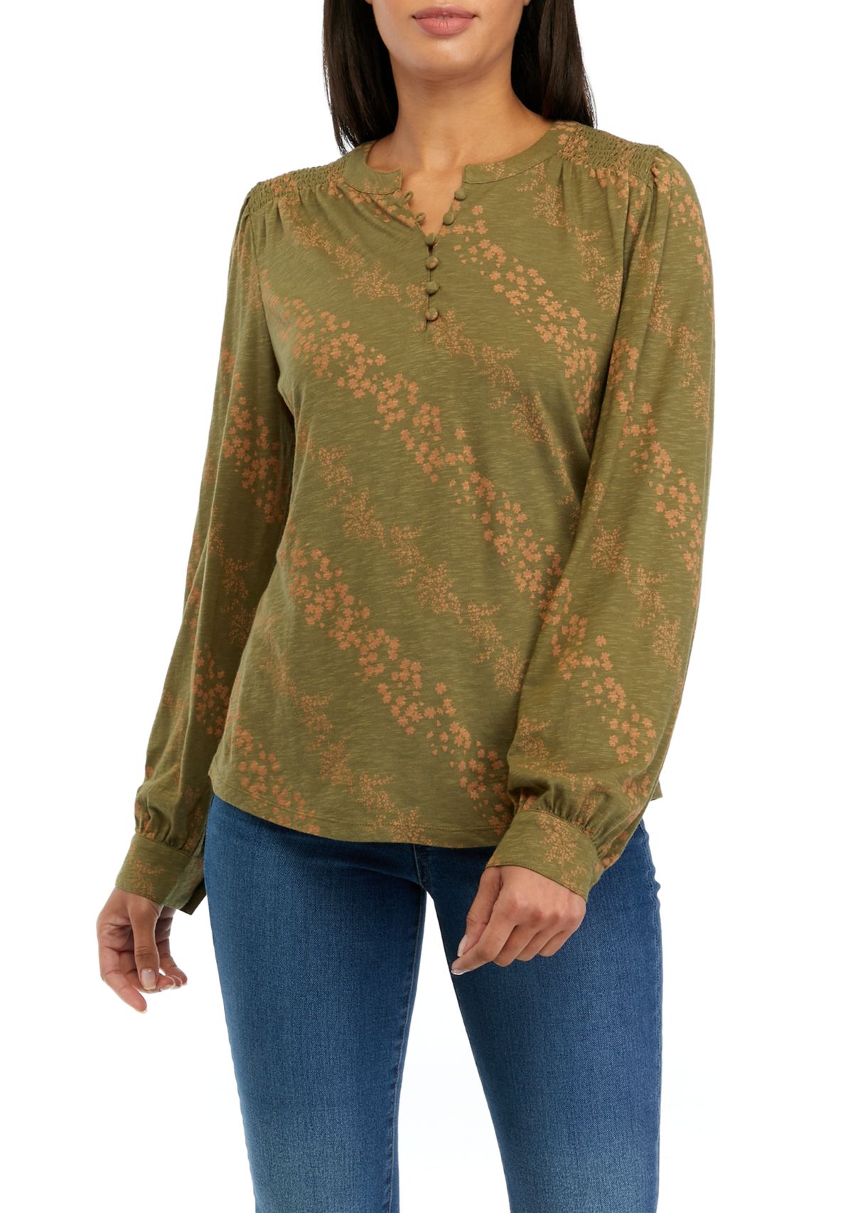 Womens Smocked Printed Top